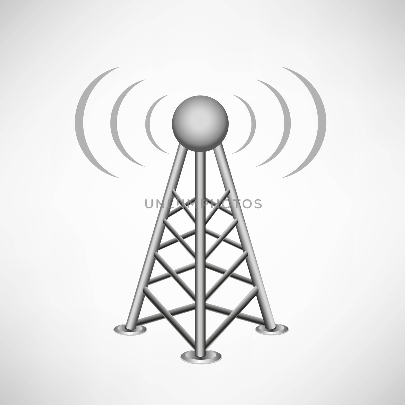 broadcasting antenna with construction and signal waves around on the white mesh background
