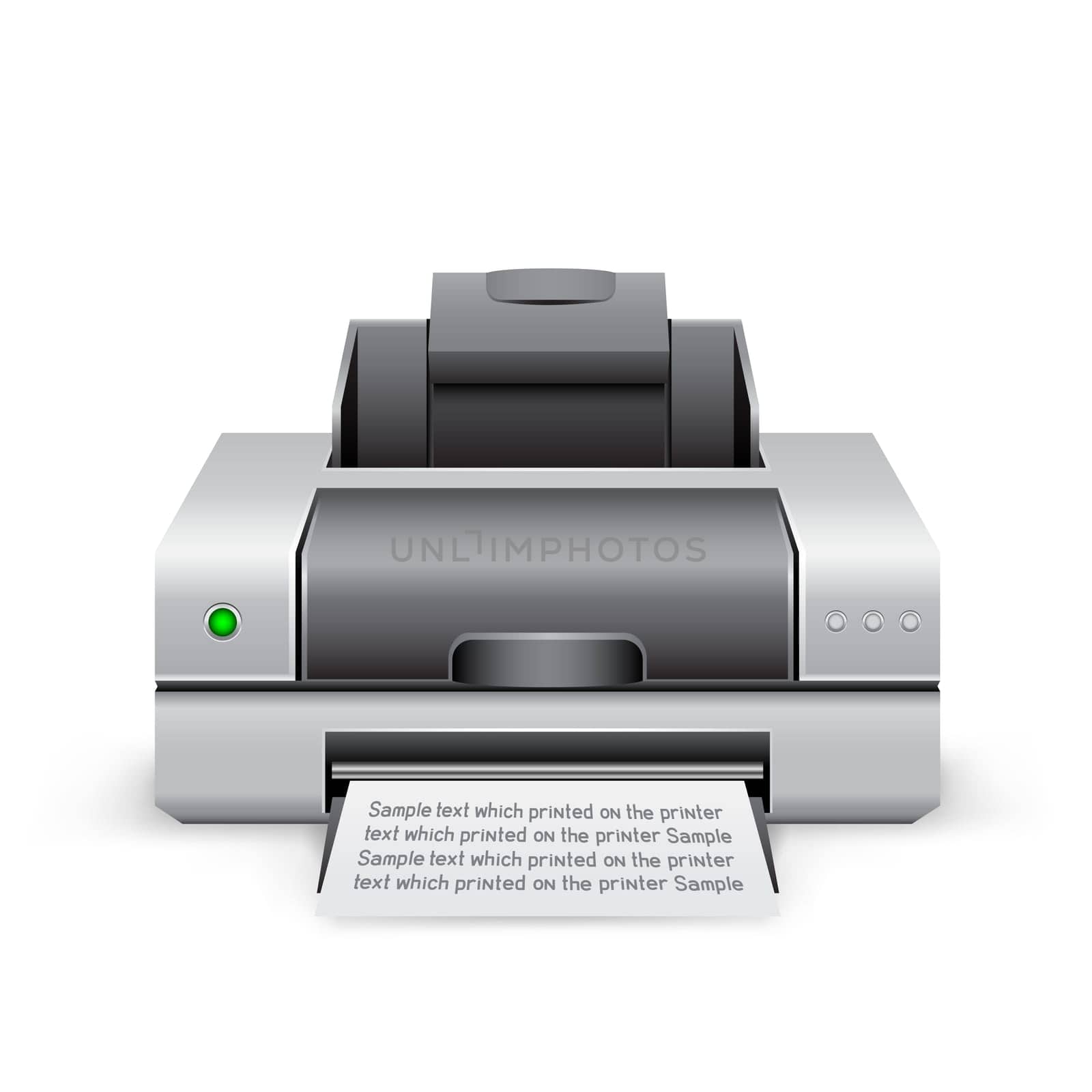 The black inkjet printer on the white background