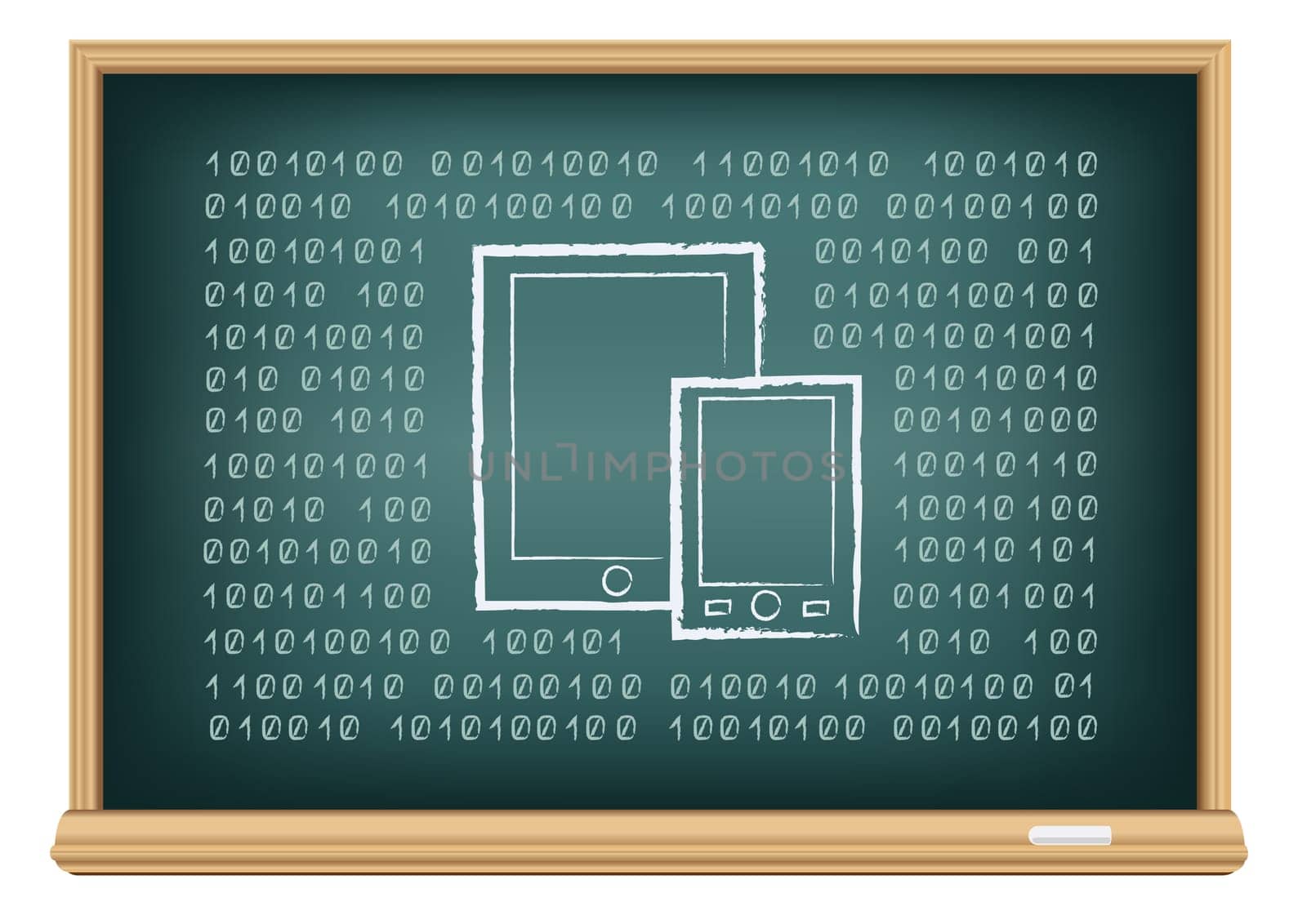 The school blackboard and chalk written electronic Gadgets