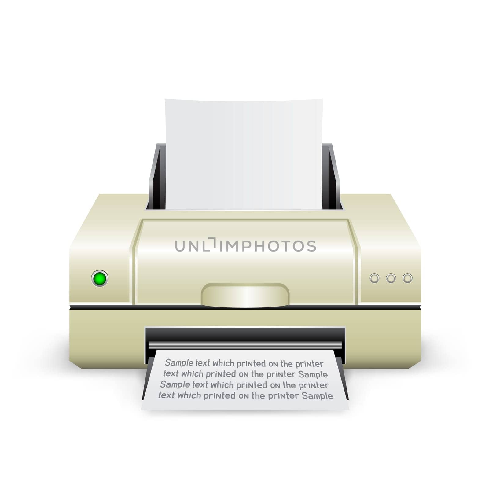 The white inkjet printer on the white background