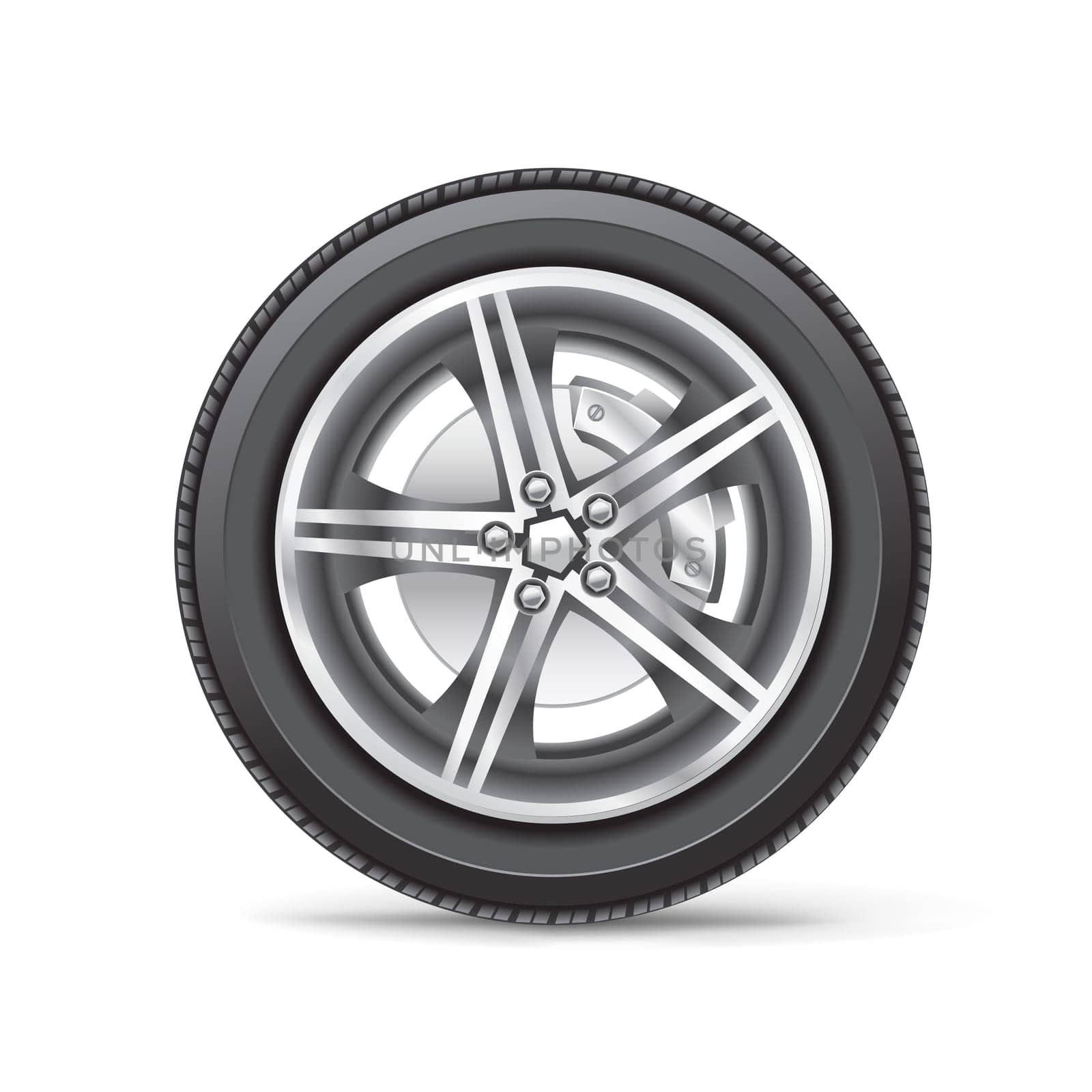 The car wheel on the white background