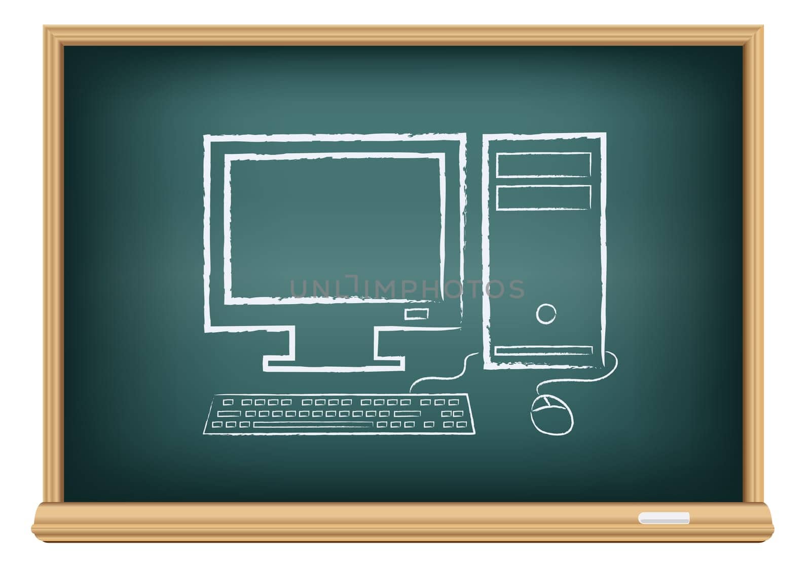 The school blackboard and chalk written desktop computer