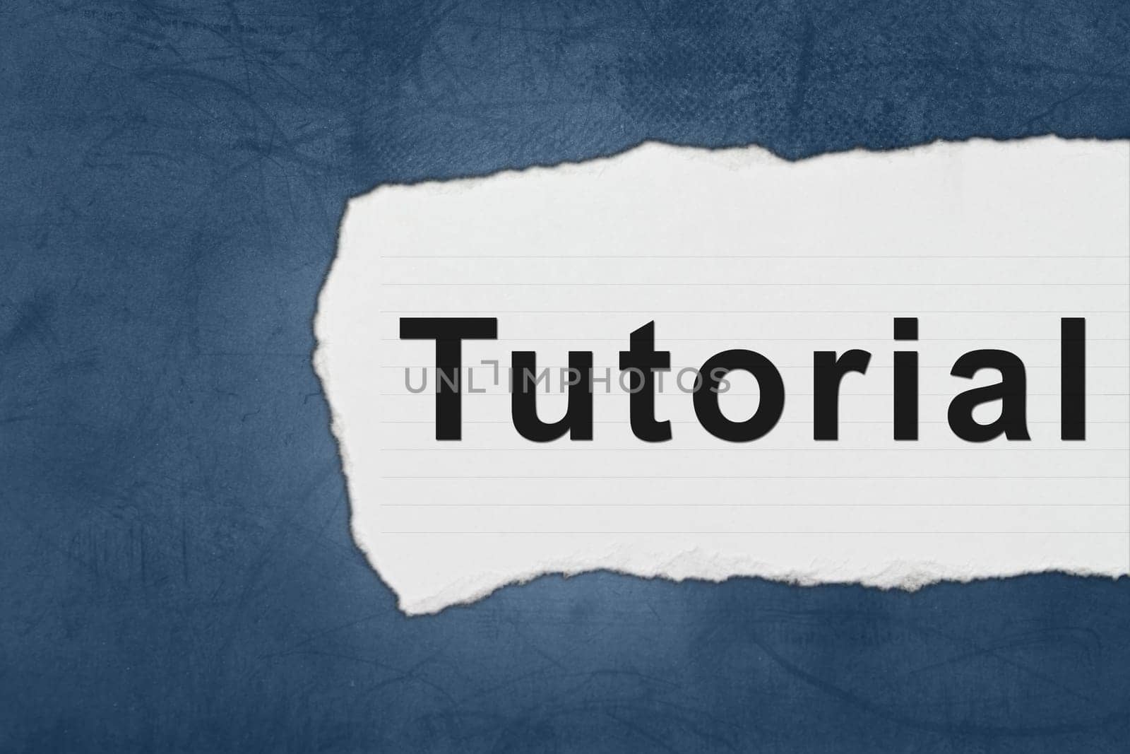 tutorial with white paper tears on blue texture