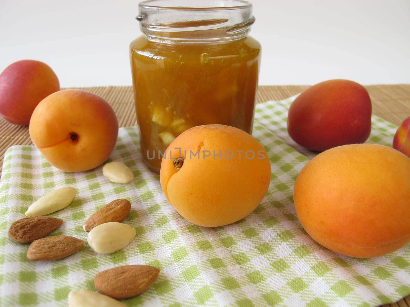 Homemade apricot jam with almonds