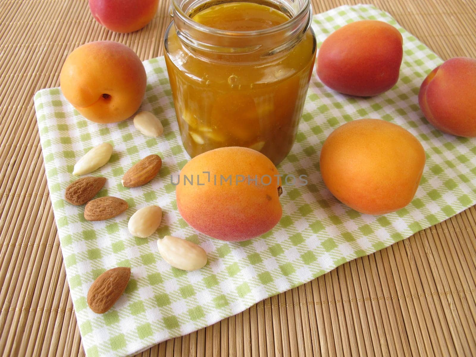 Homemade apricot jam with almonds