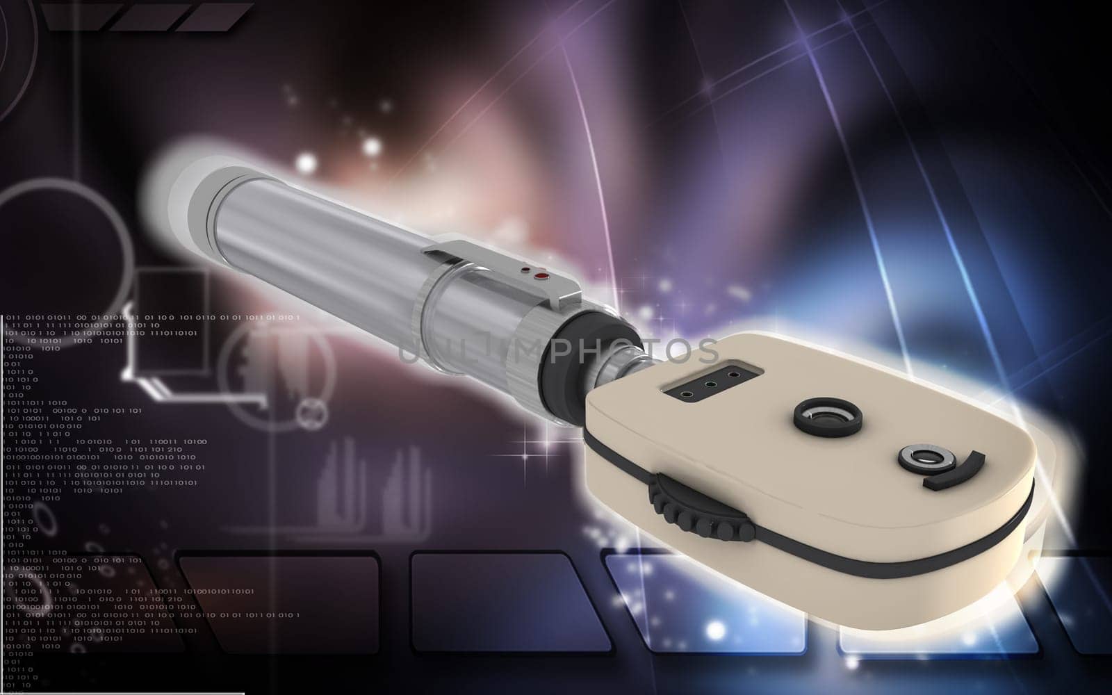 Digital illustration of ophthalmoscope in colour background