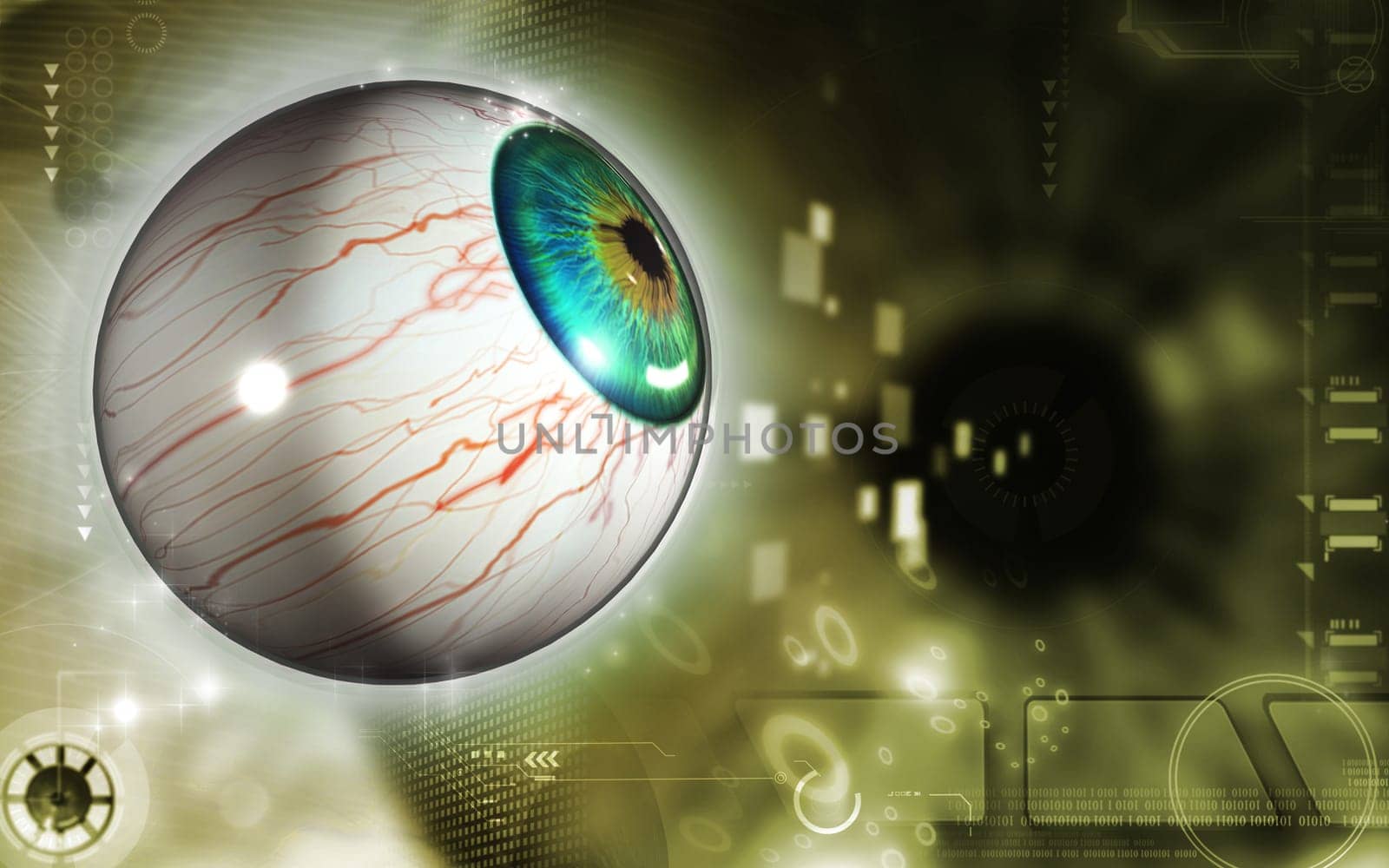 Digital illustration of eye in colour background