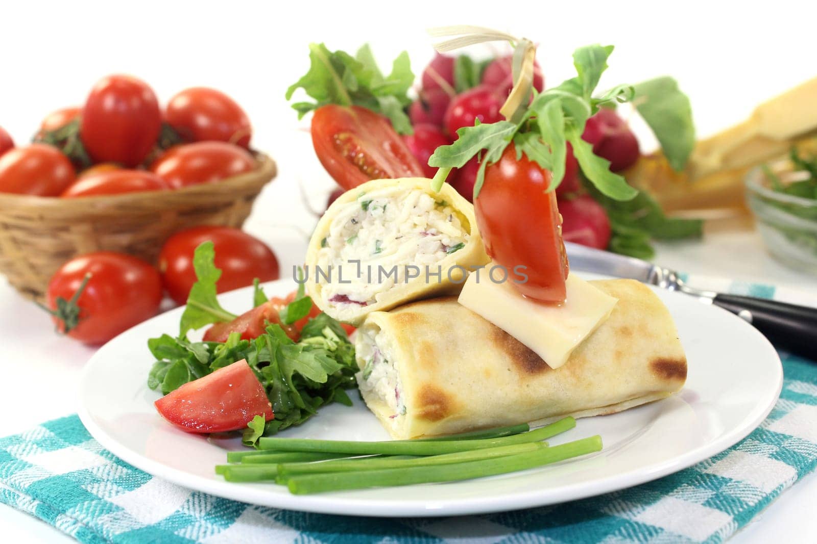 a crepe filled with cheese,radishes and chigs