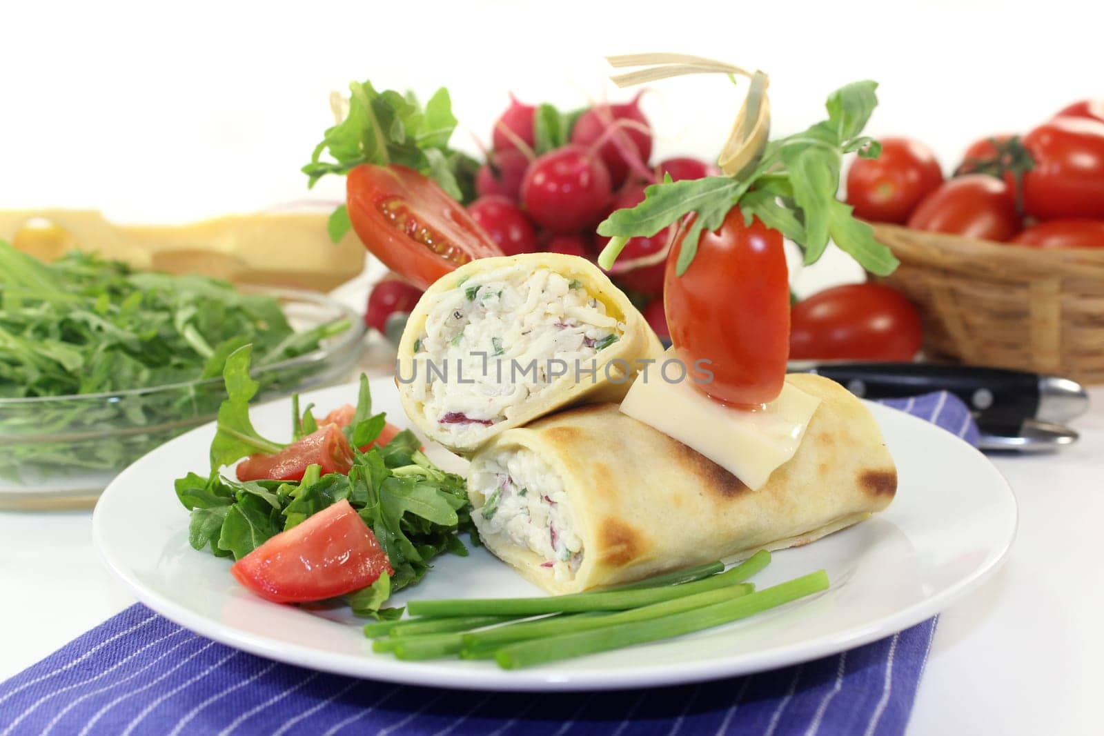 a crepe filled with cheese,radishes and chigs