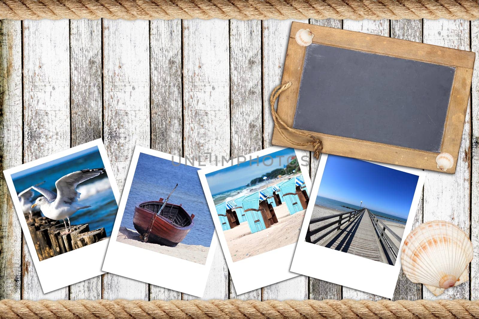 Maritime background with wooden wall and slate board