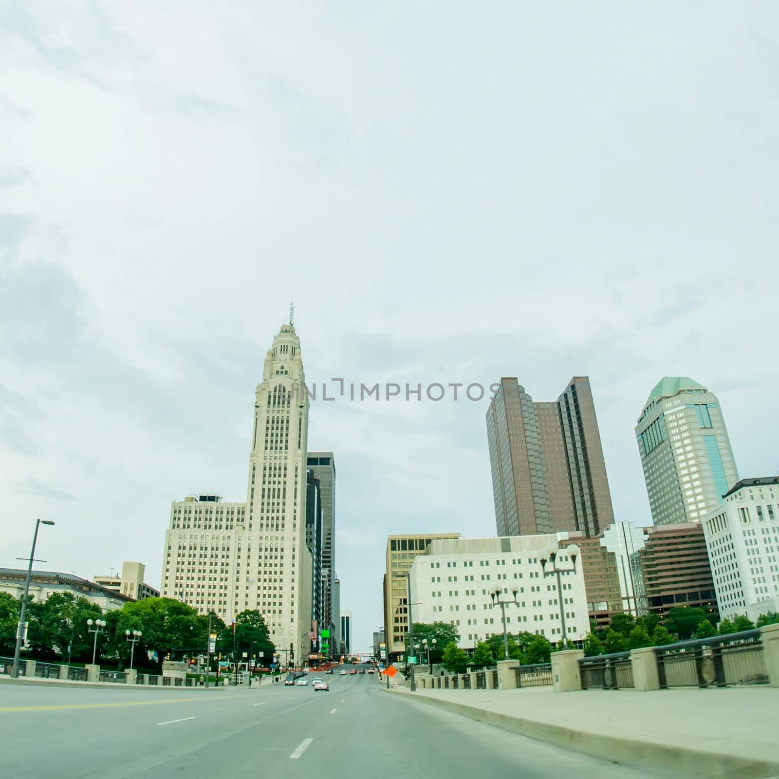 Columbus Ohio skyline and streets in late afternoon