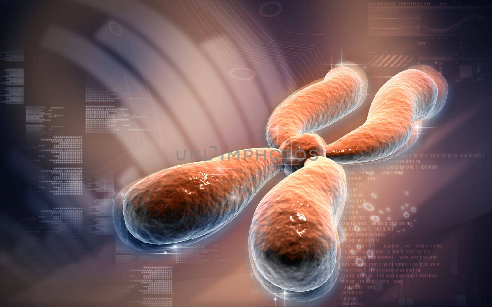 Digital illustration of chromosome in colour background