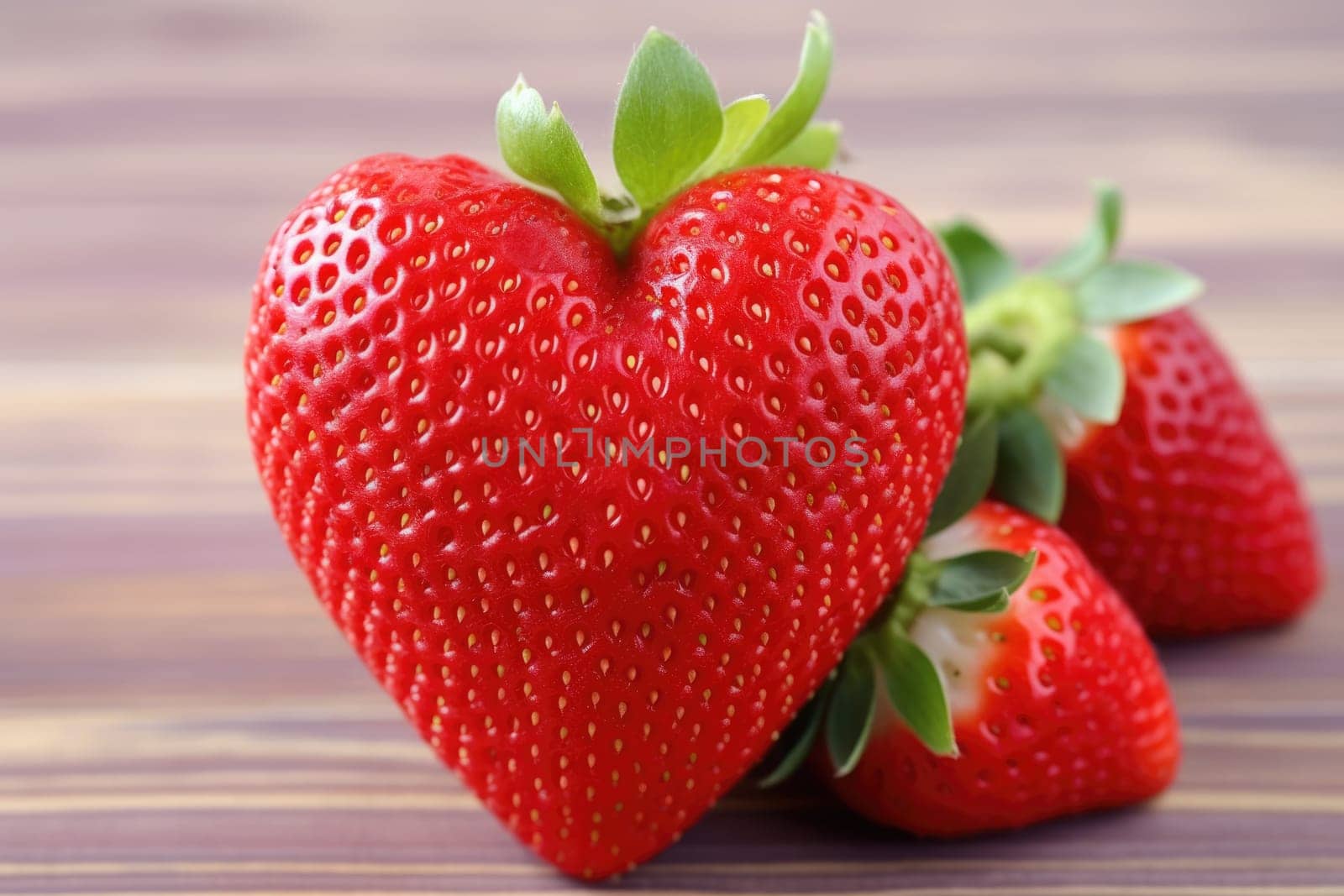 heart shaped strawberry fruits. AI Generated