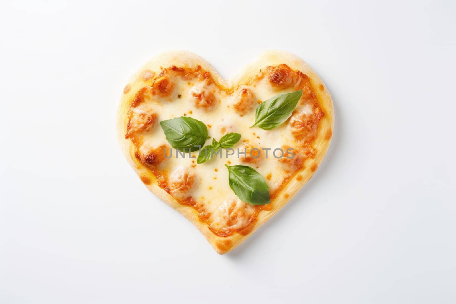 Heart shaped pizza on white background. AI Generated by Desperada