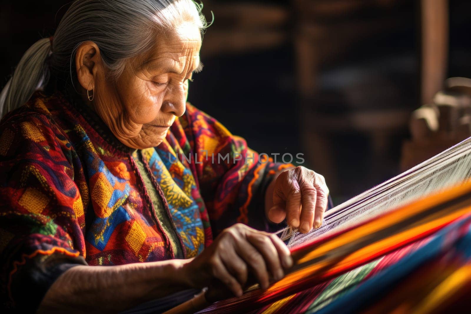 Master weaver is weaving fabric . AI Generated by Desperada