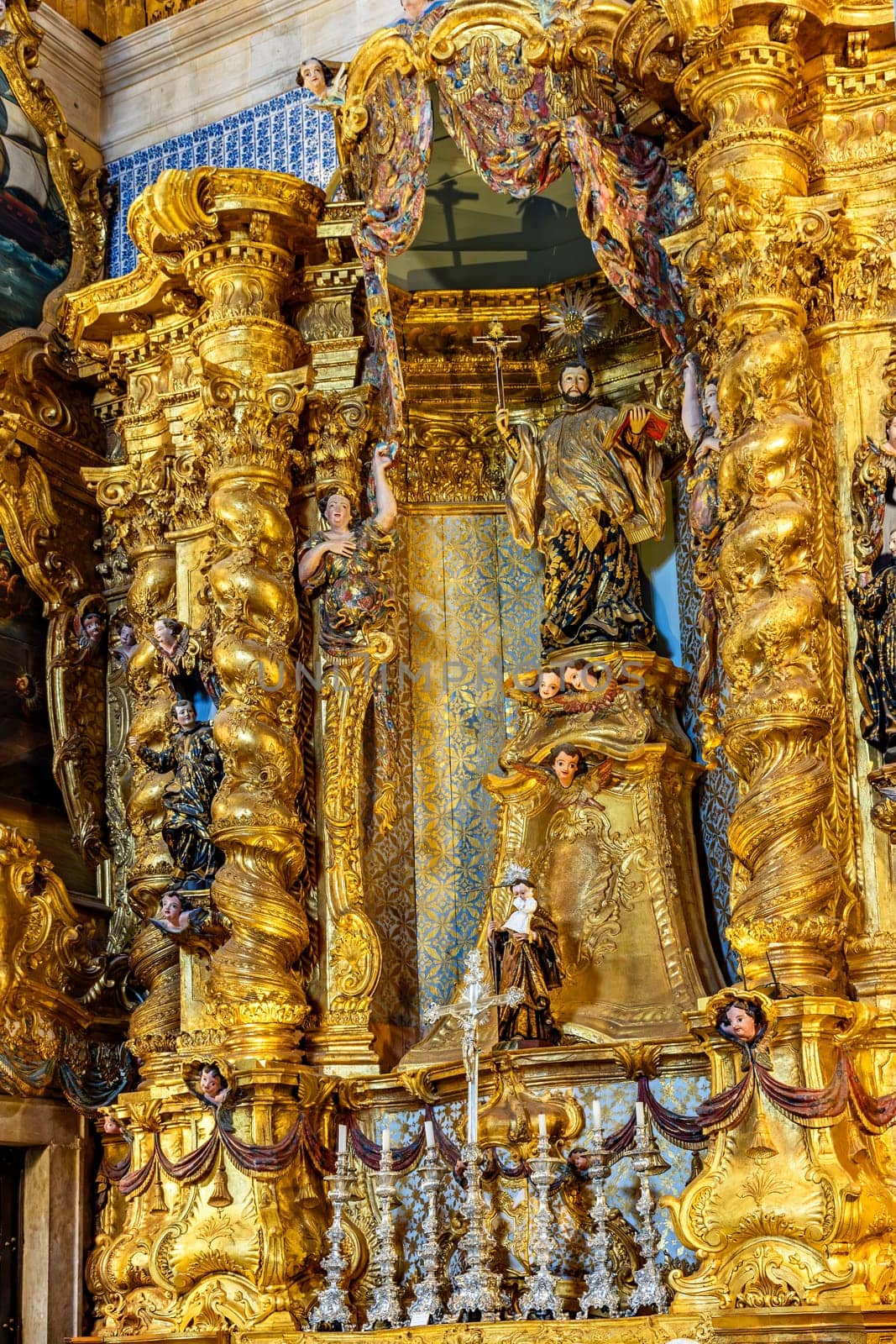 Baroque gold-leafed altar in the historic church of Pelourinho in the city of Salvador, Bahia