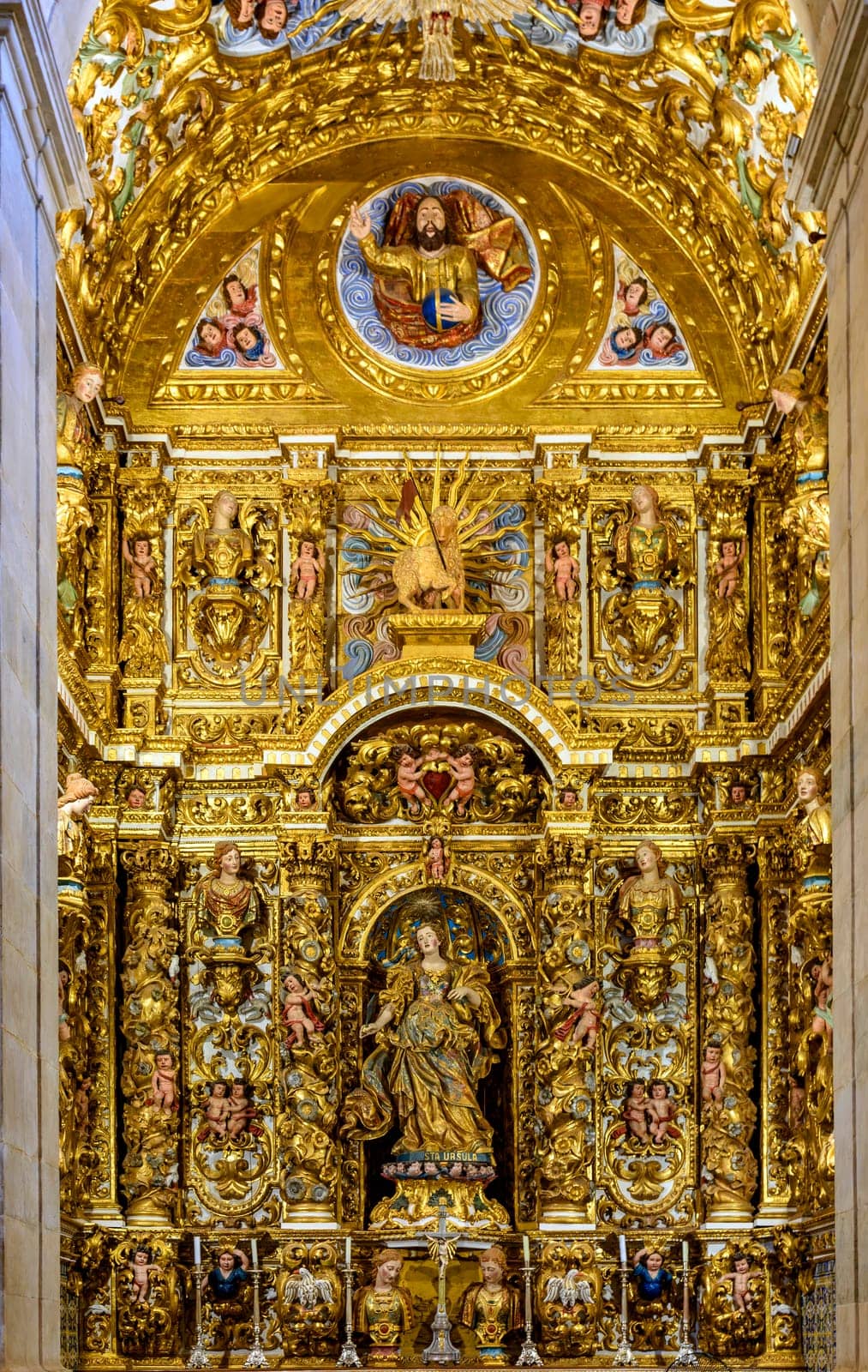 Gold-leafed altar in a historic baroque church in Pelourinho in Salvador, Bahia