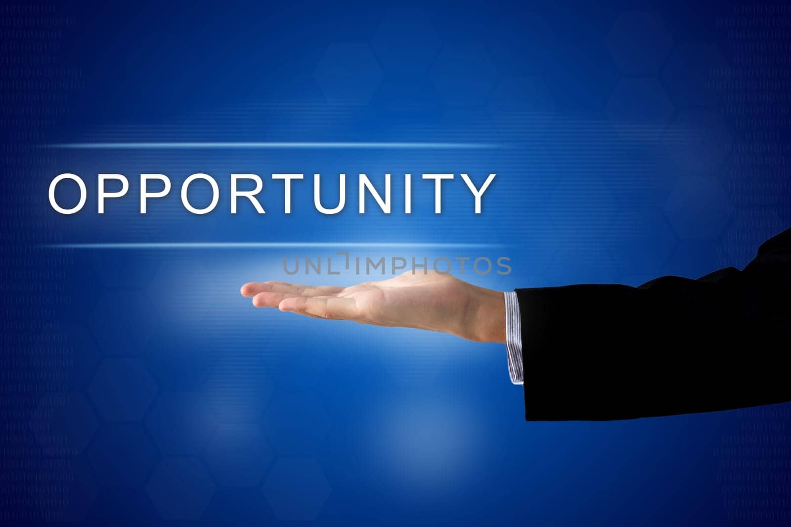 opportunity button with business hand on a touch screen interface