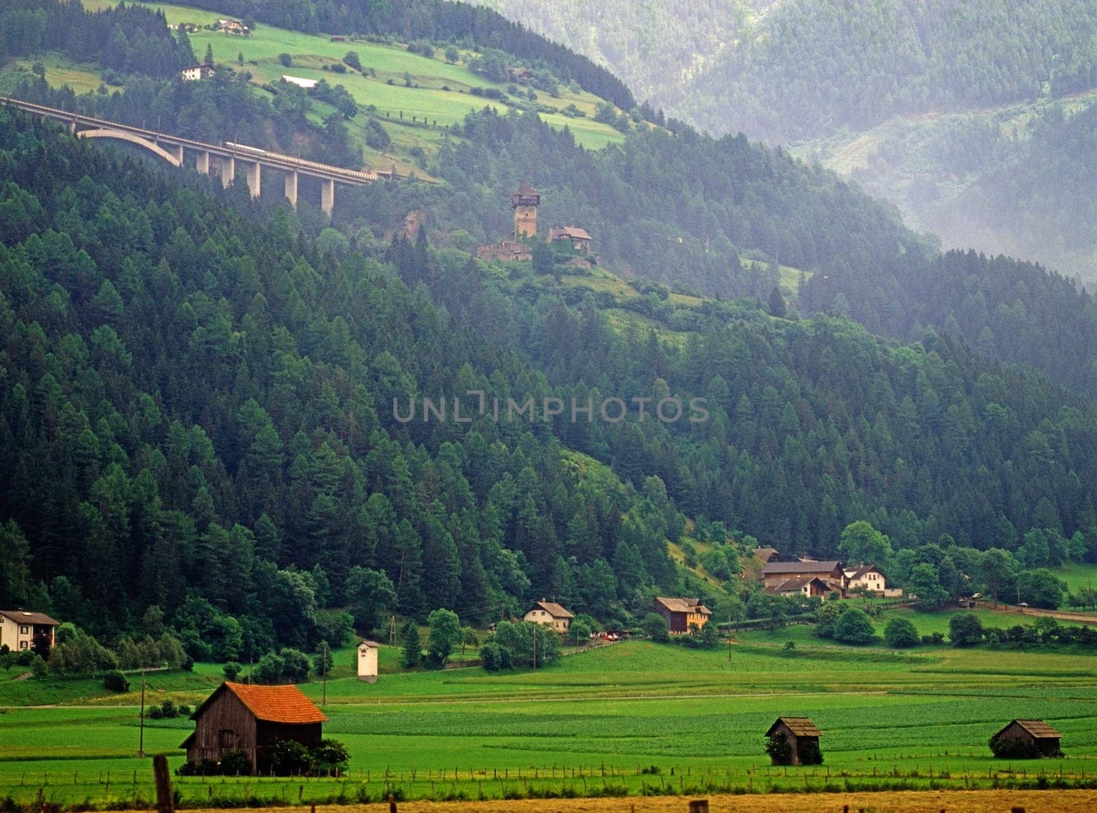 Austrian landscape with village and castle