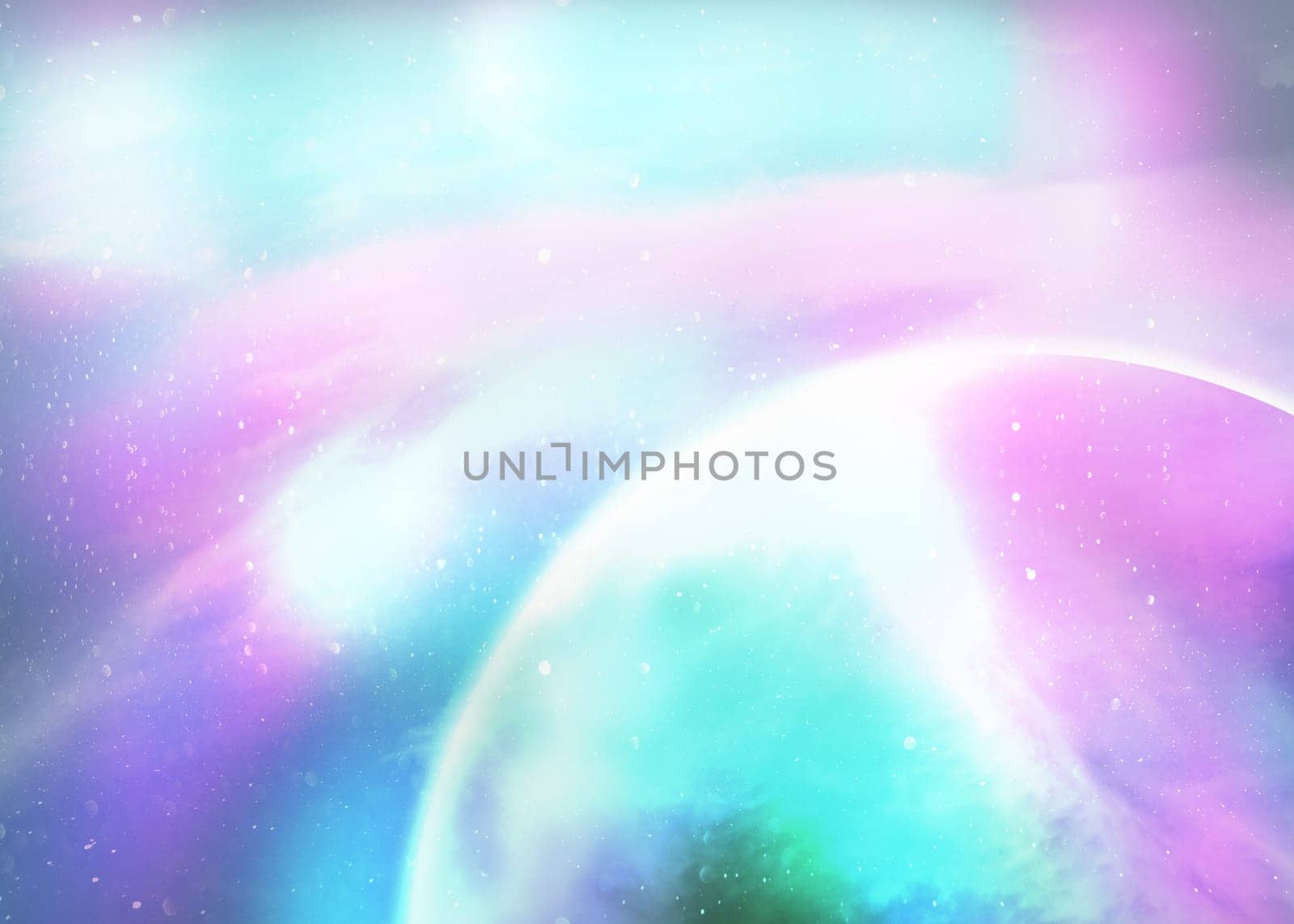 Fantasy deep space nebula with planet and stars