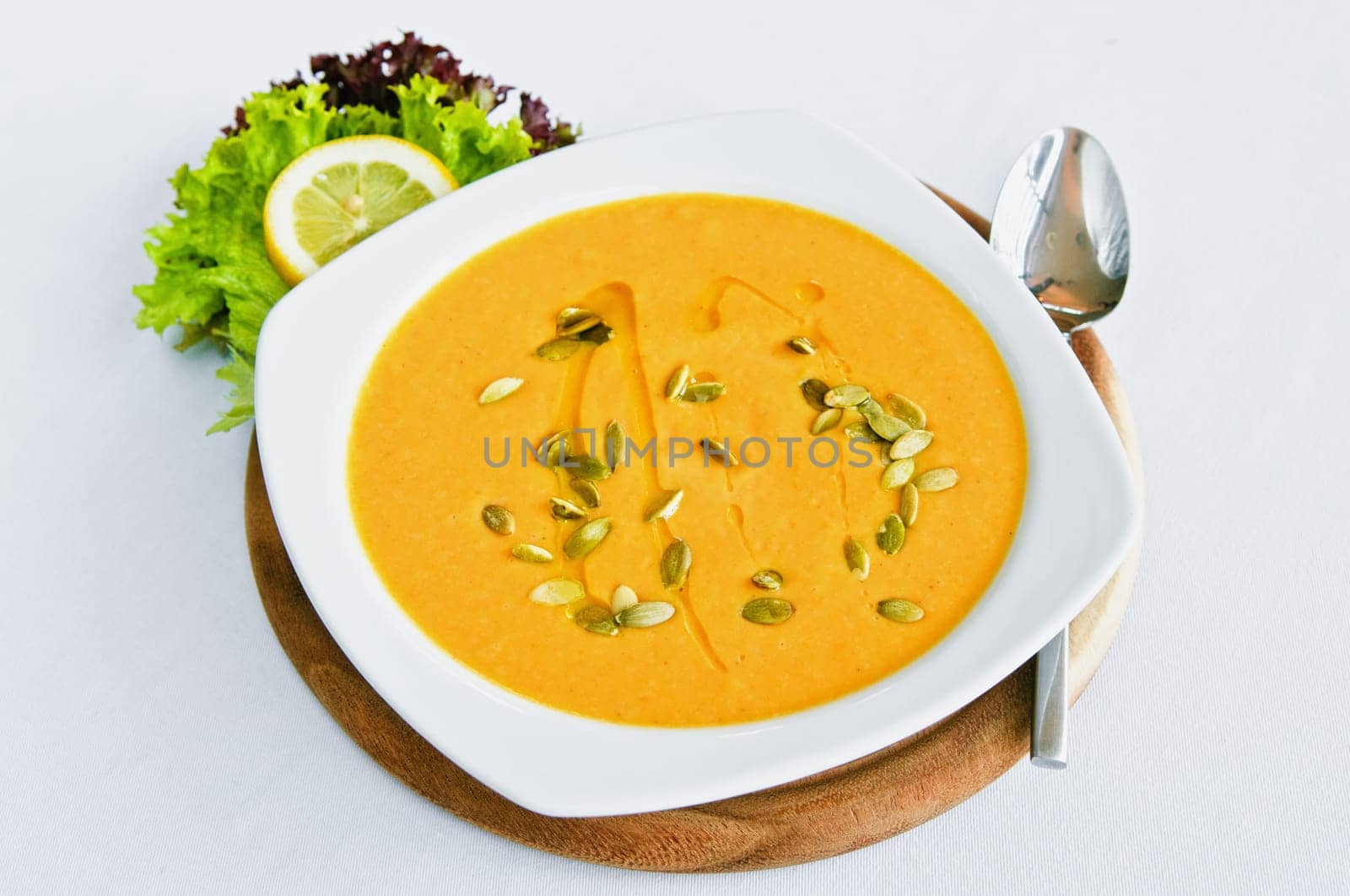 Bowls of  vegetable soup in a Mexican restaurant
