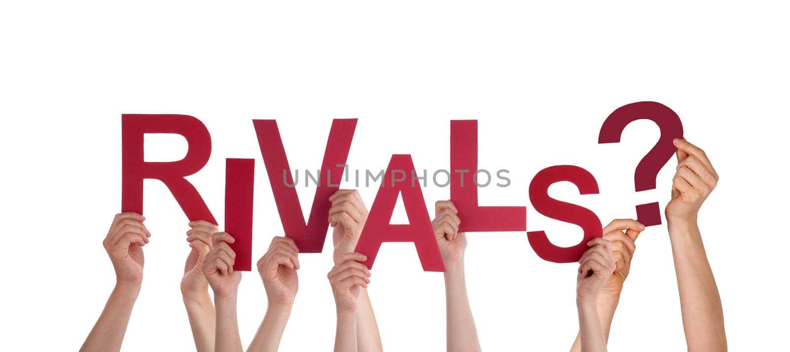 Many Hands Holding the Red Word Rivals, Isolated