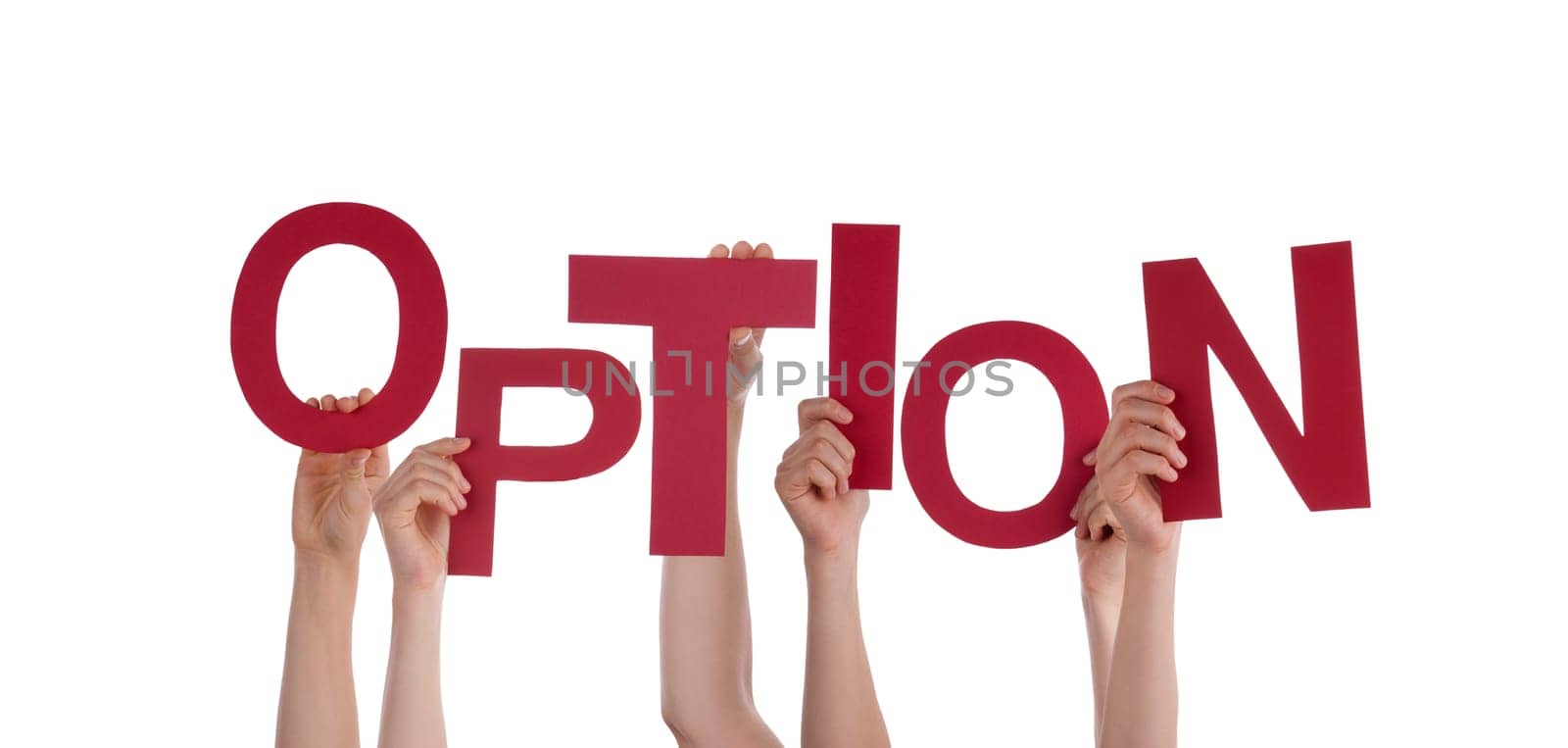 Many Hands Holding the Word Option, Isolated
