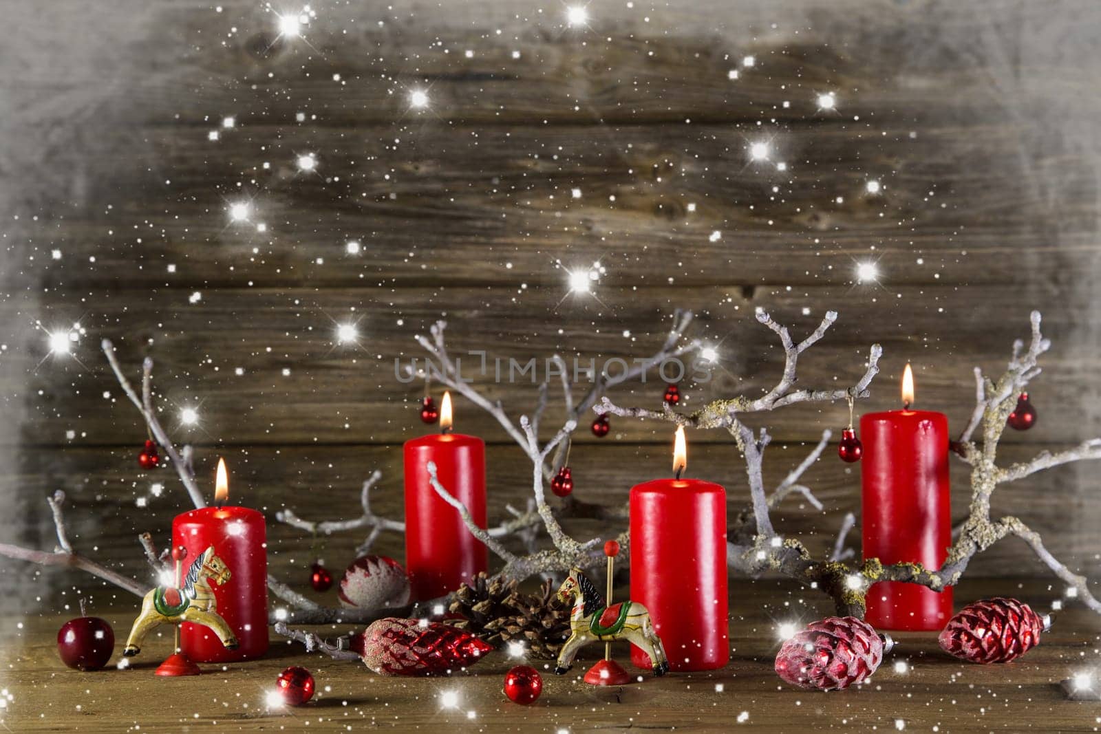 Xmas decoration on wooden rustic background
