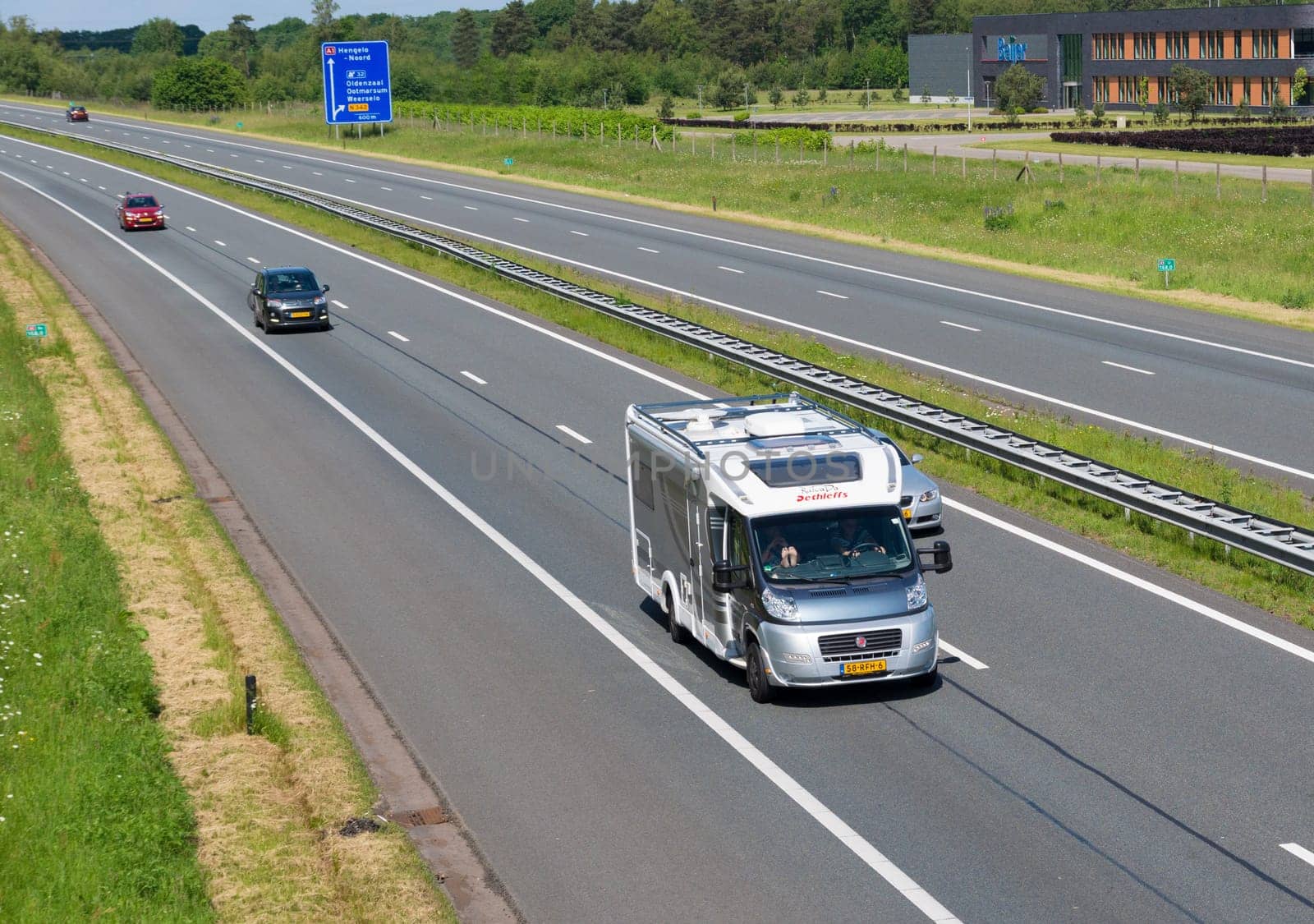highway with home going travelers in a camper