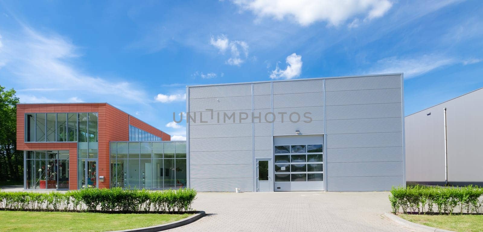 modern industrial unit with roller doors