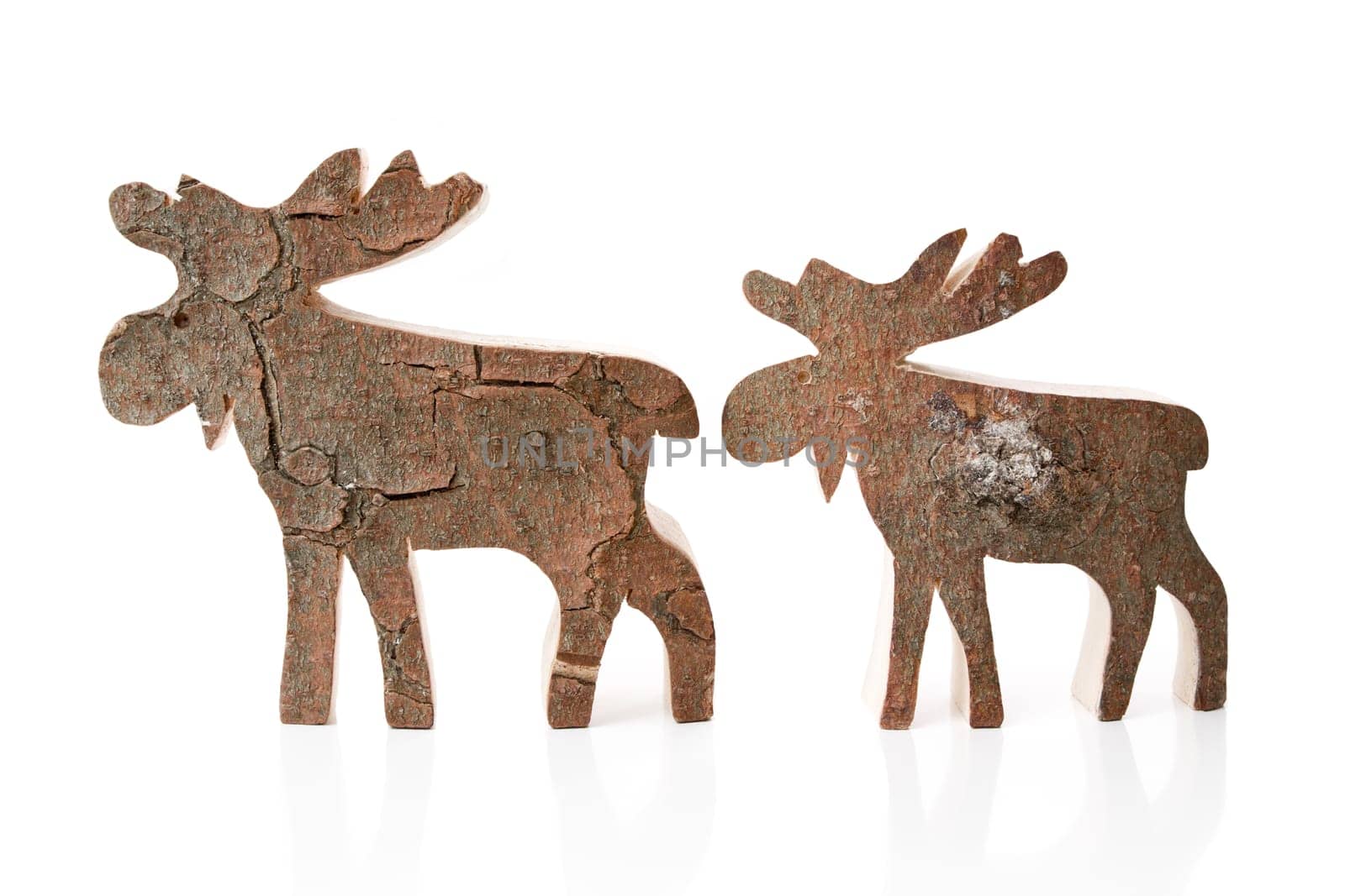 Wooden christmas decoration - isolated reindeer or elk handmade