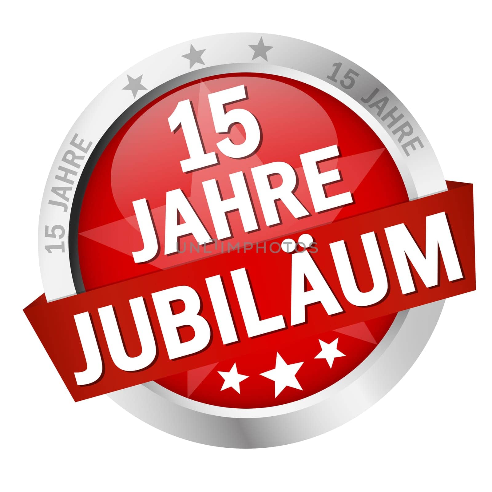 Button with banner " 15 YEARS JUBILÄUM """