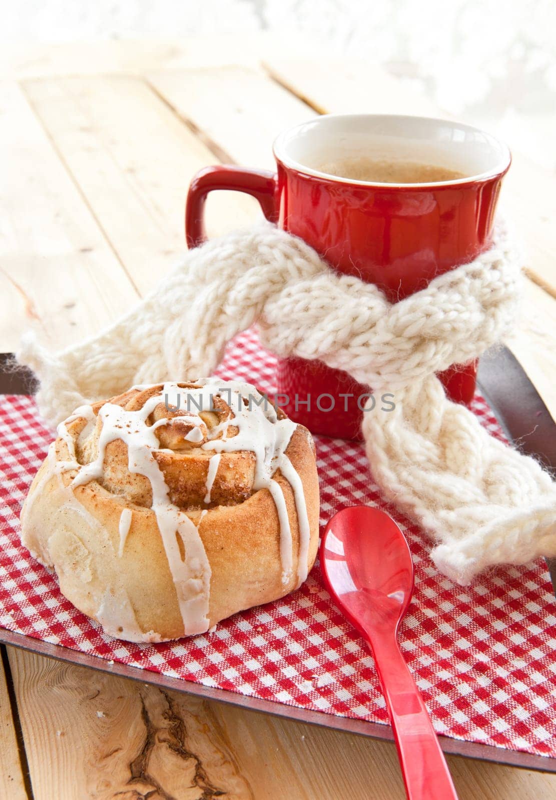 Fresh Swedish cinnamon snail and coffee for a winter coffee break