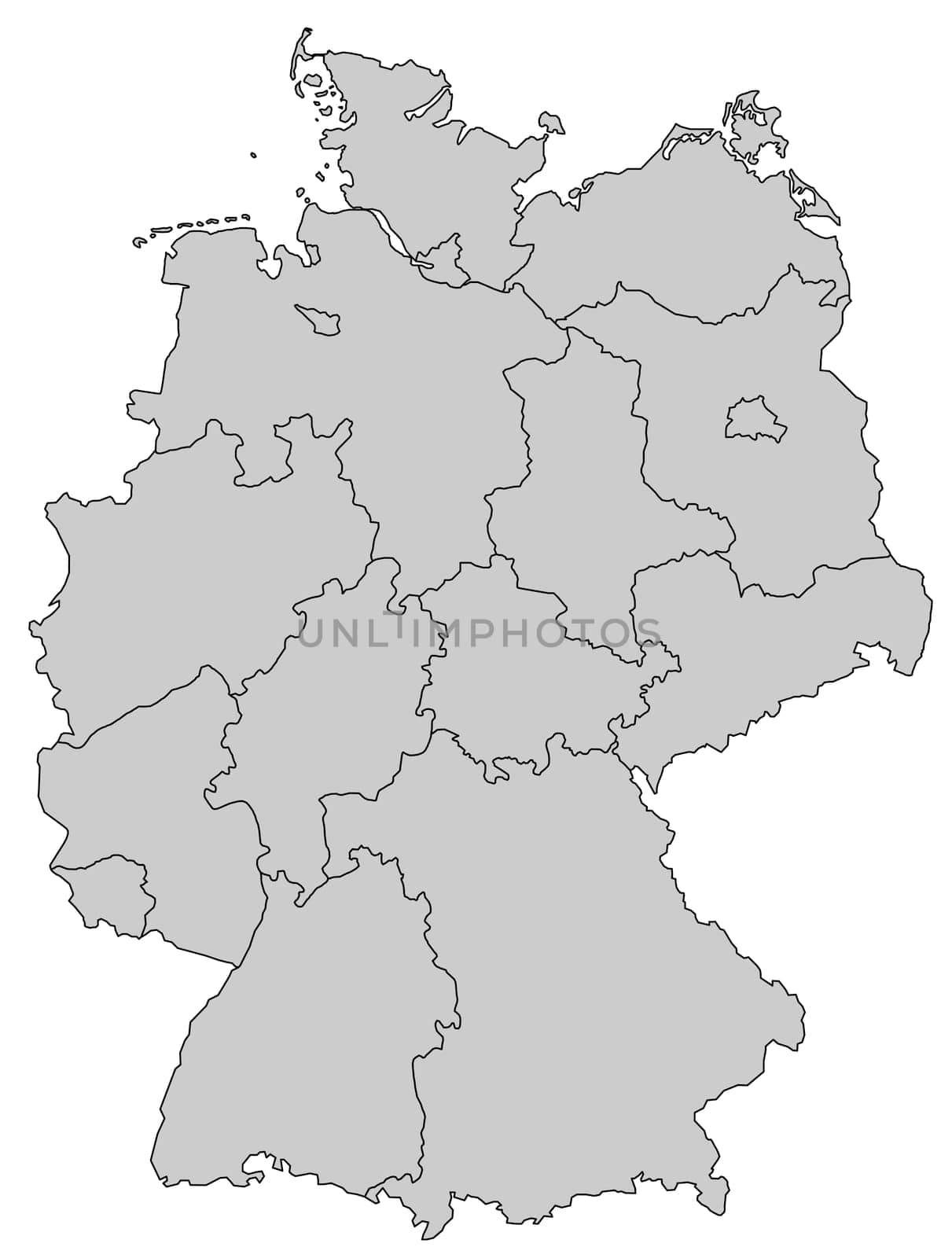 Map of Germany - Federal States grey