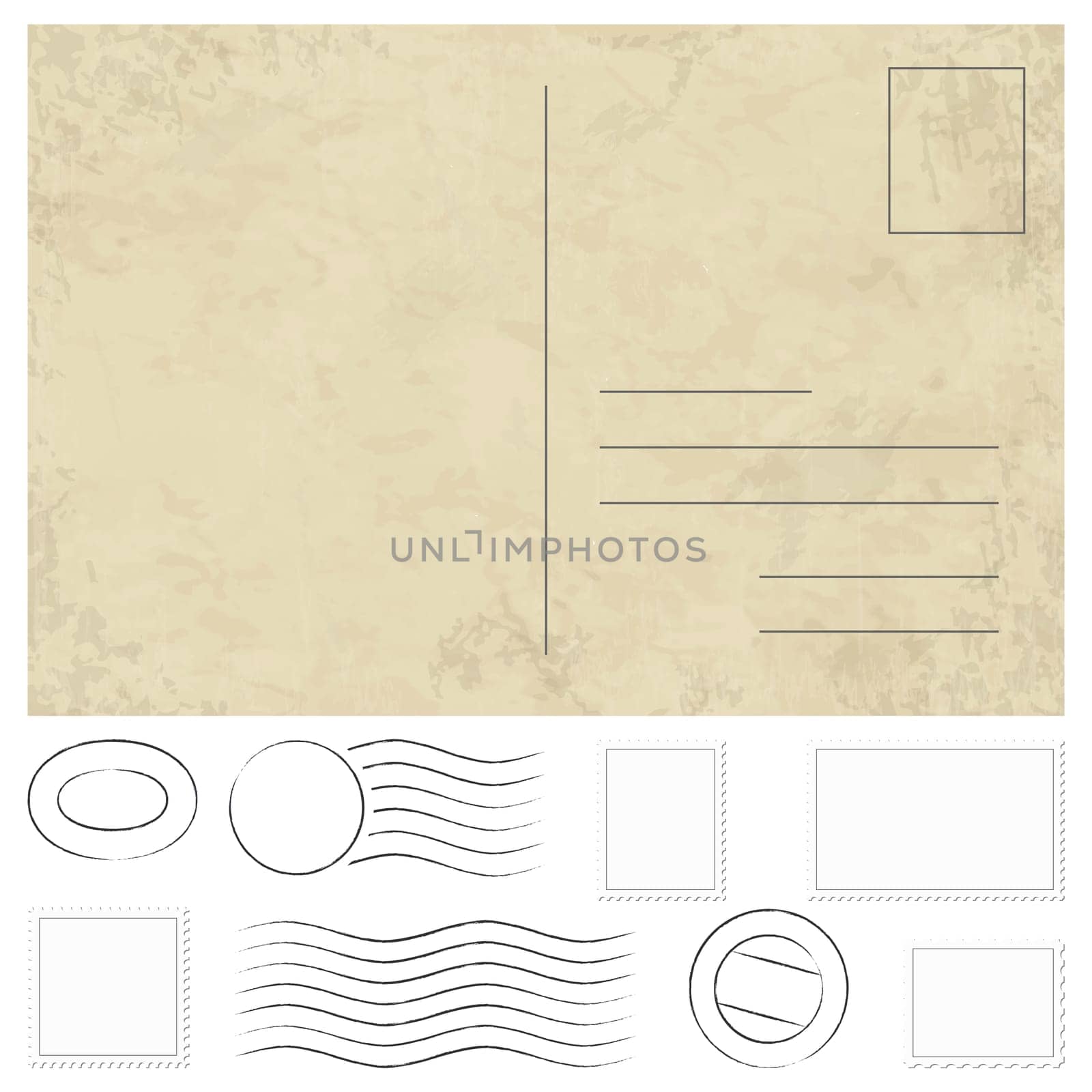vector of old vintage postcard,stamps and postmarks