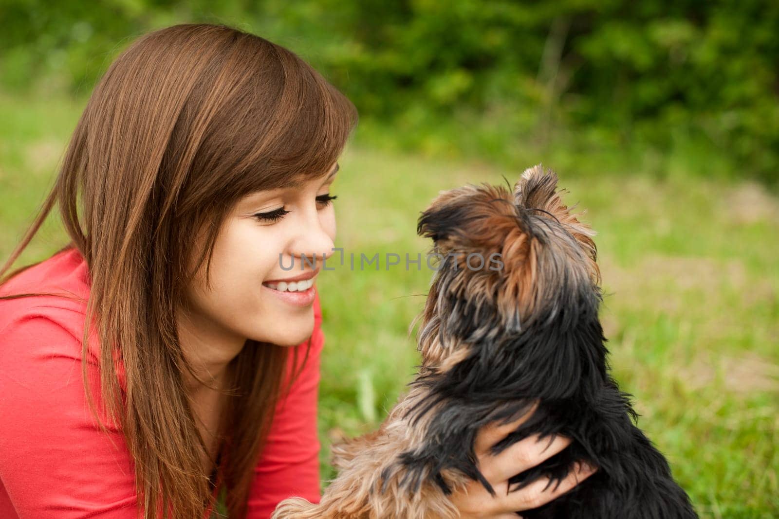 Playing with cute puppy