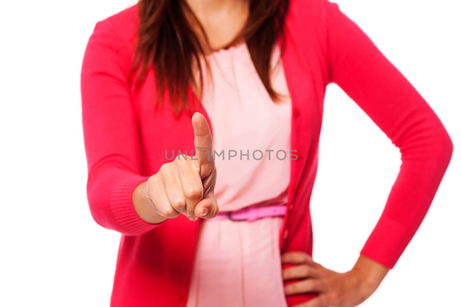 Close up of pointing woman