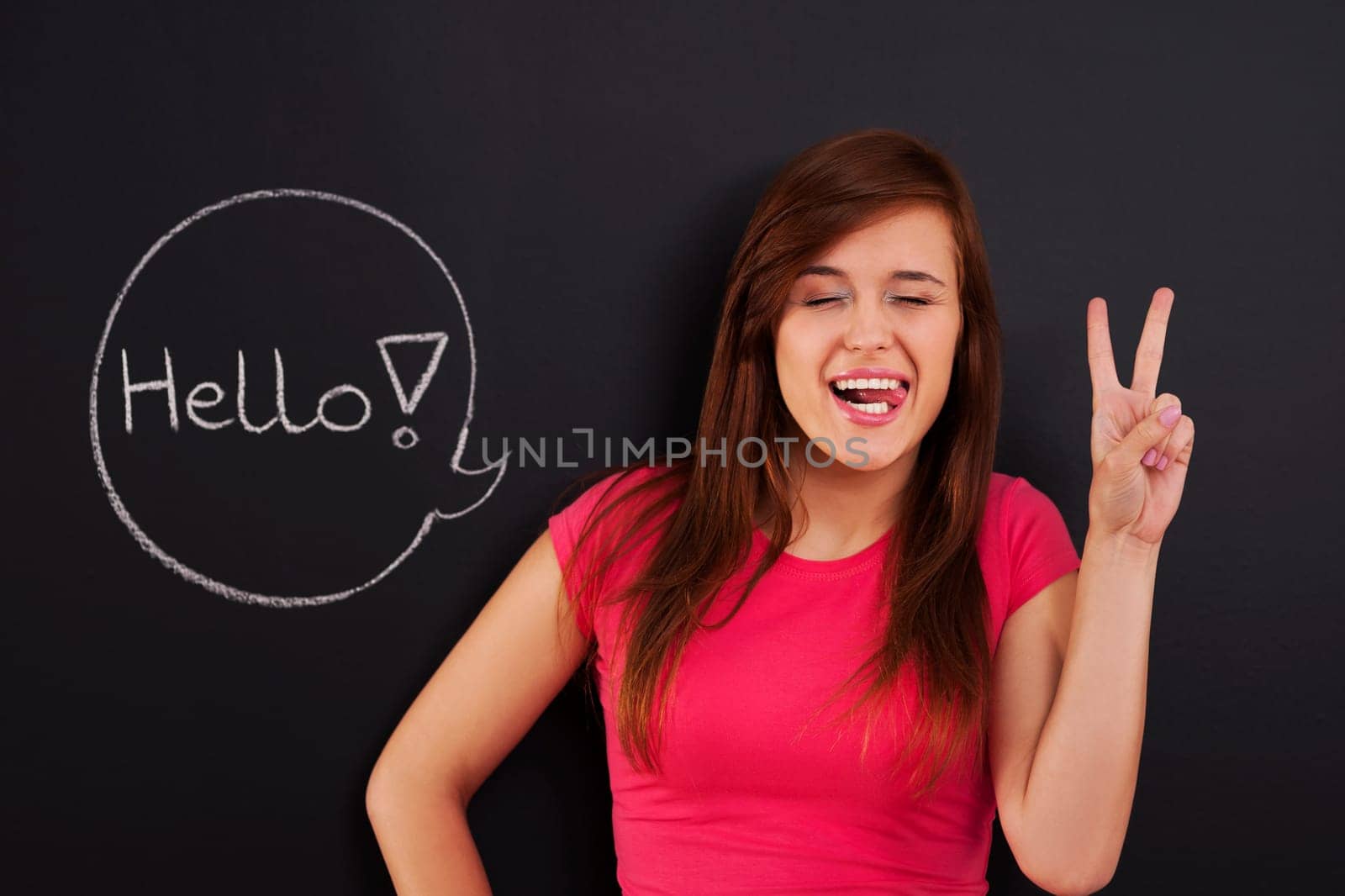 Beautiful and funny woman say "Hello"""