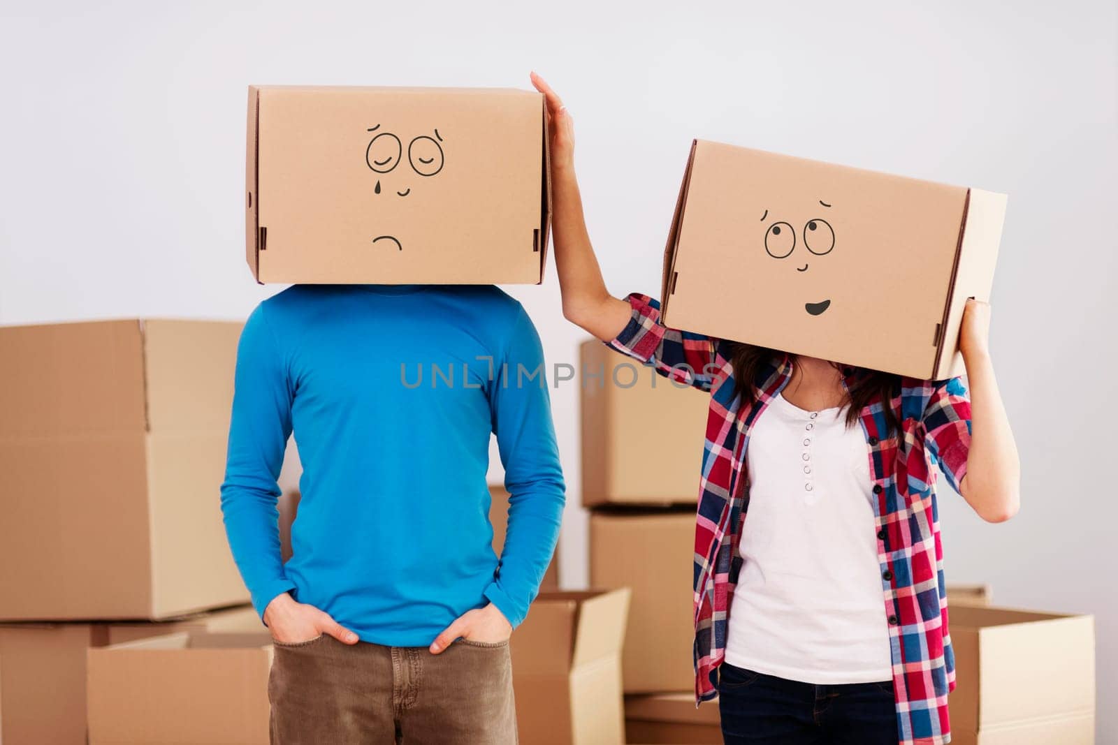 Woman cheering up her man