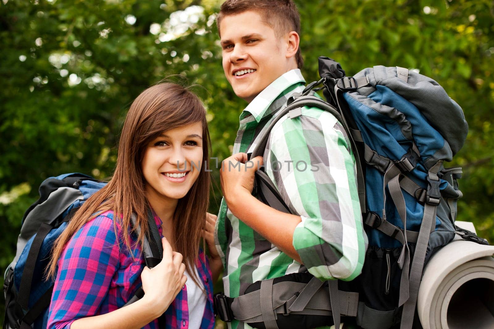 Hikers in forest