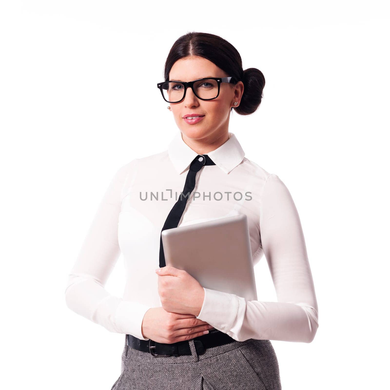 Beautiful businesswoman holding digital tablet