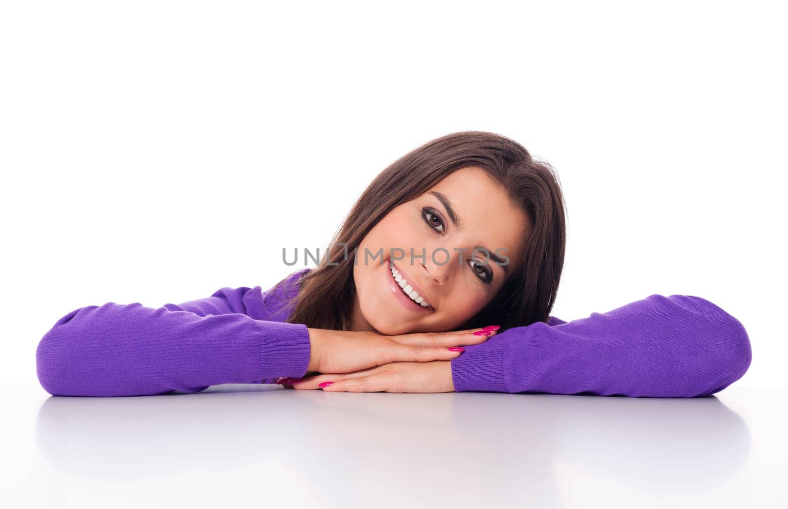 Beautiful woman resting and leaning at desk