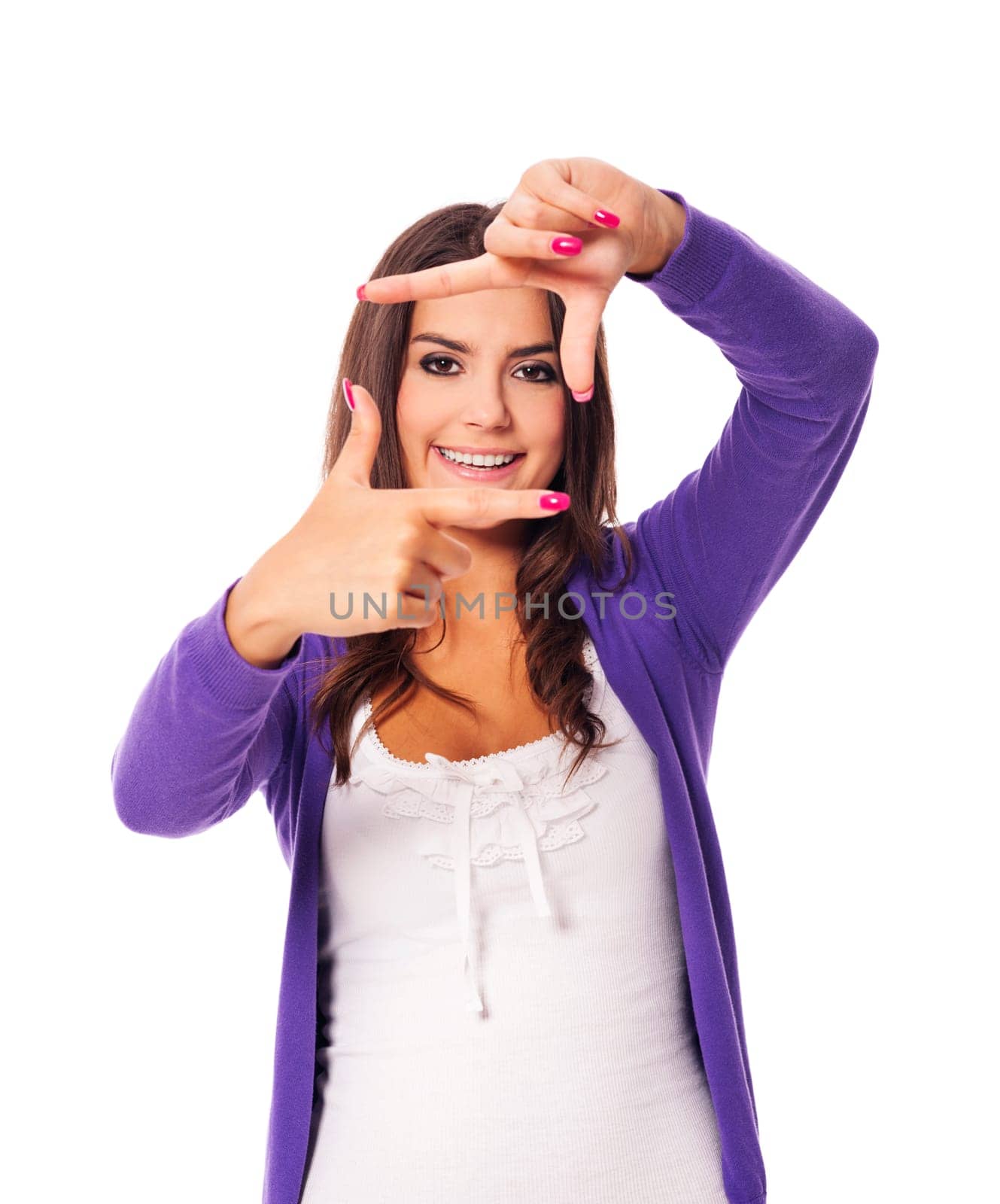 Young woman showing fingers frame