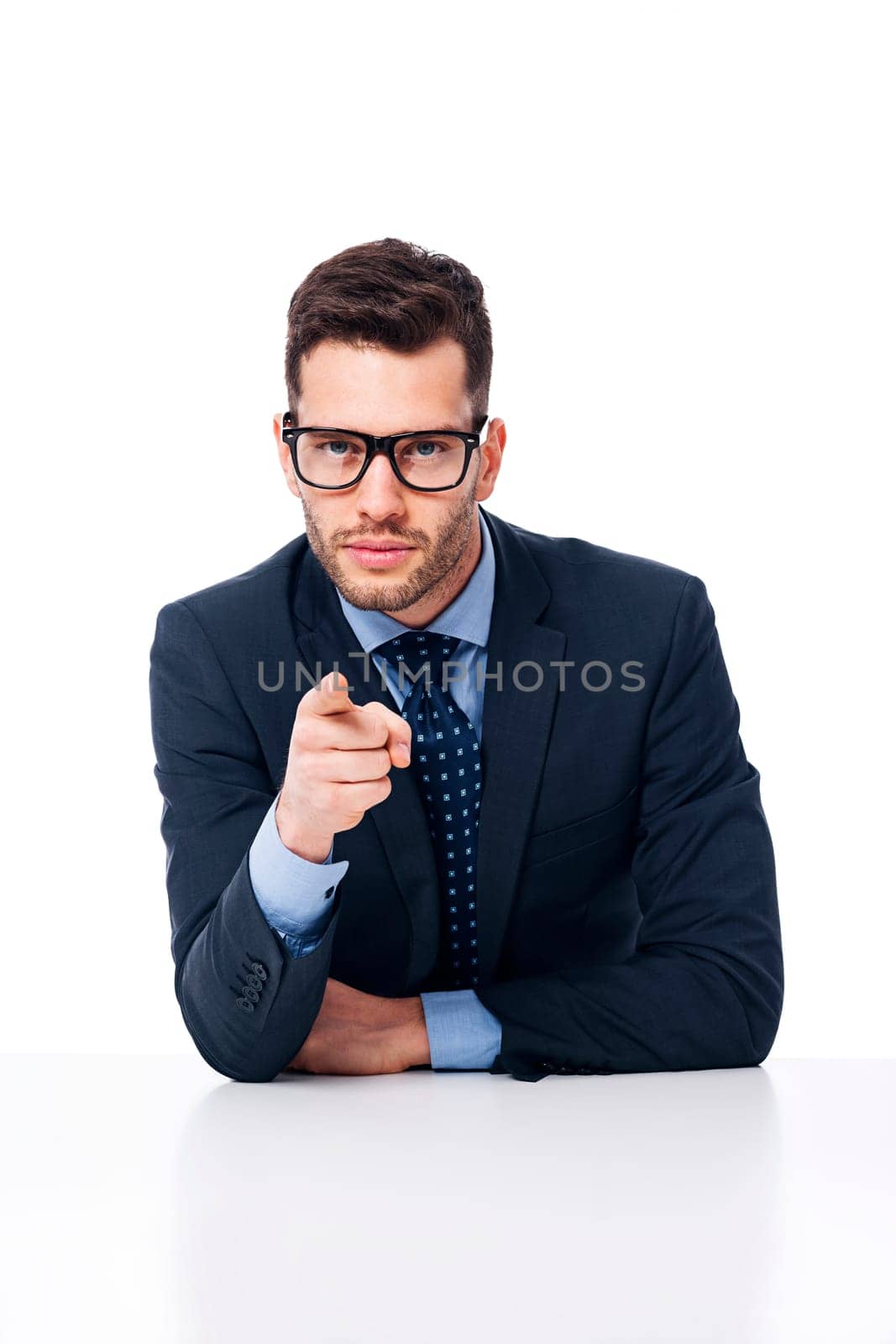 Handsome businessman showing on the camera
