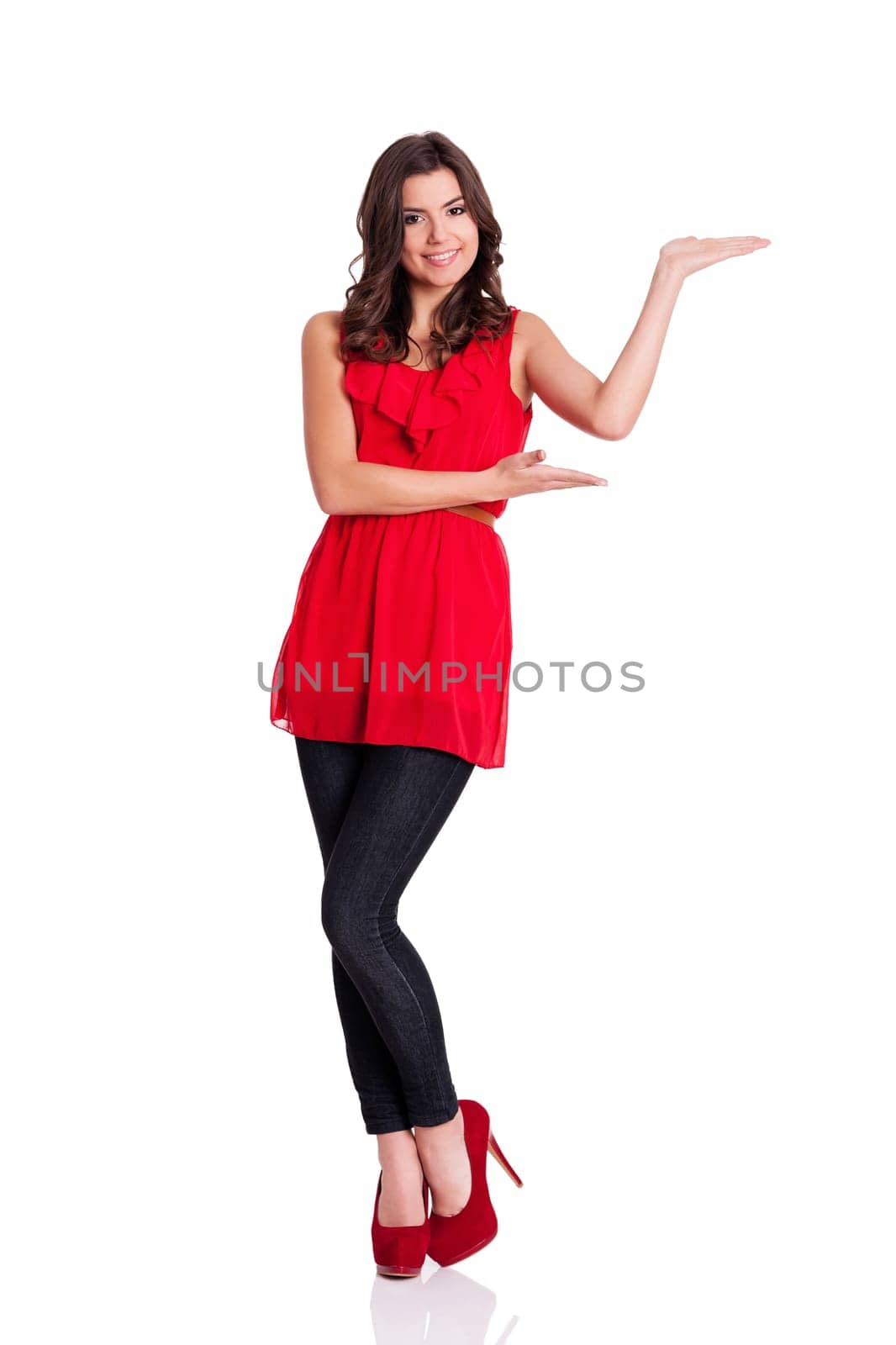 Young woman presenting something