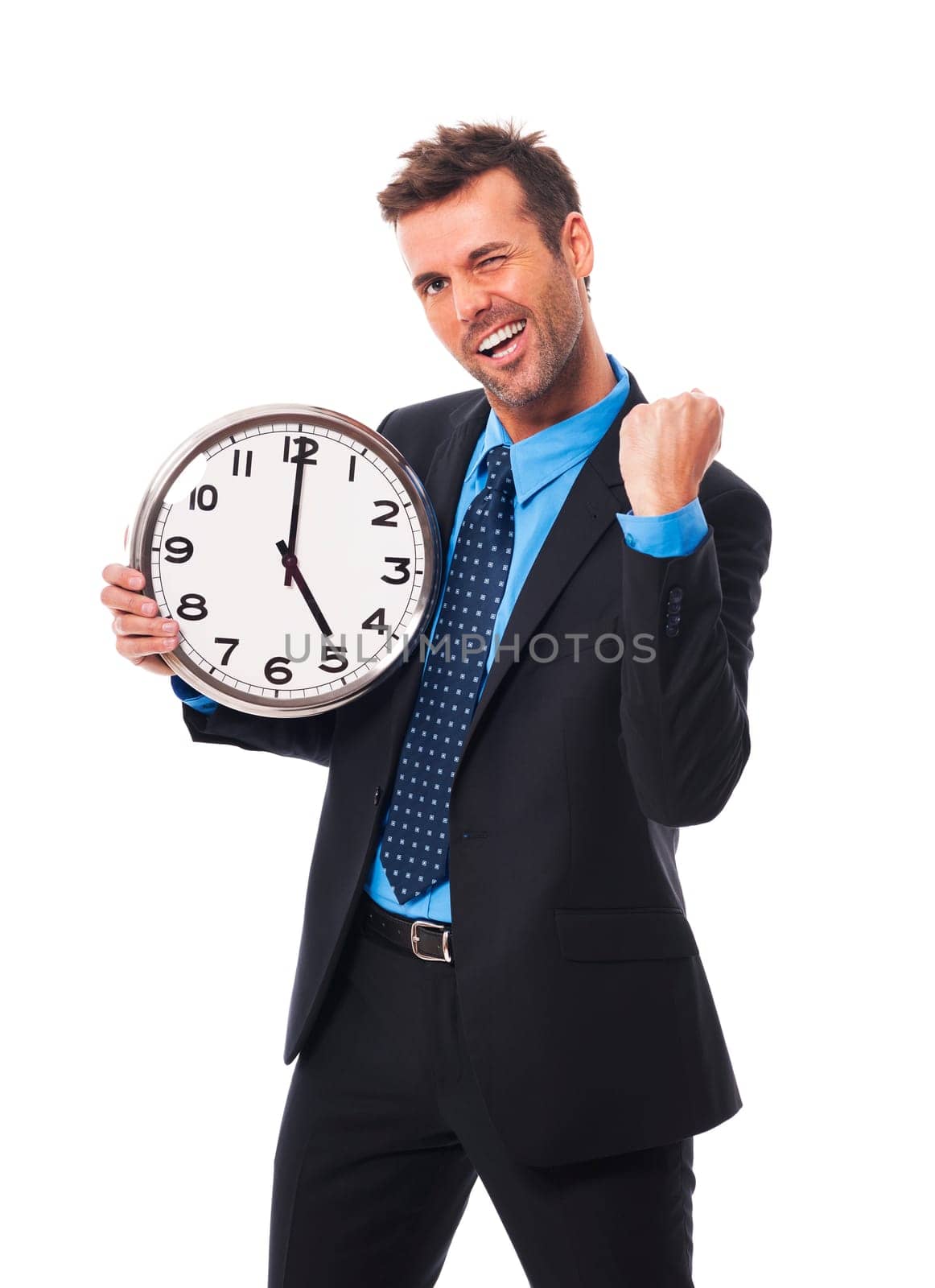 Cheerful businessman finishing his job today