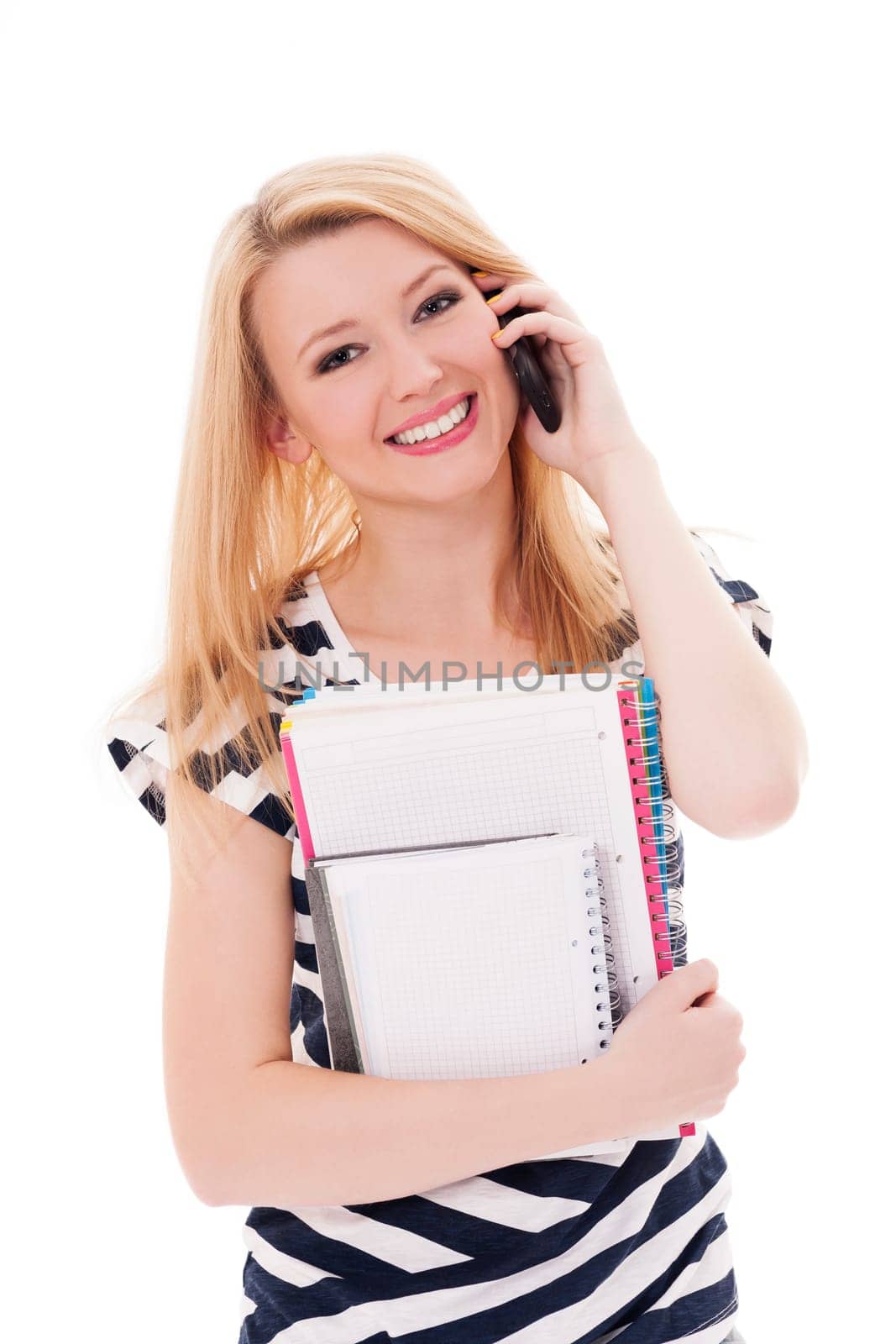 Blonde student with mobile phone