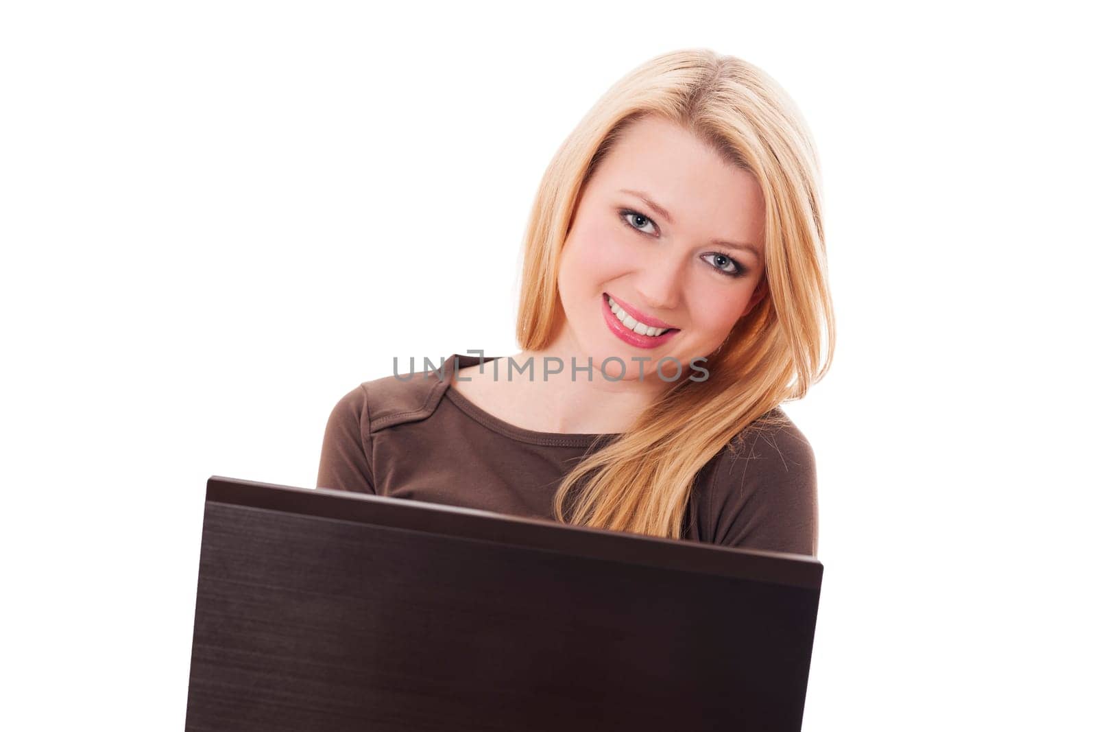 Blonde woman with laptop