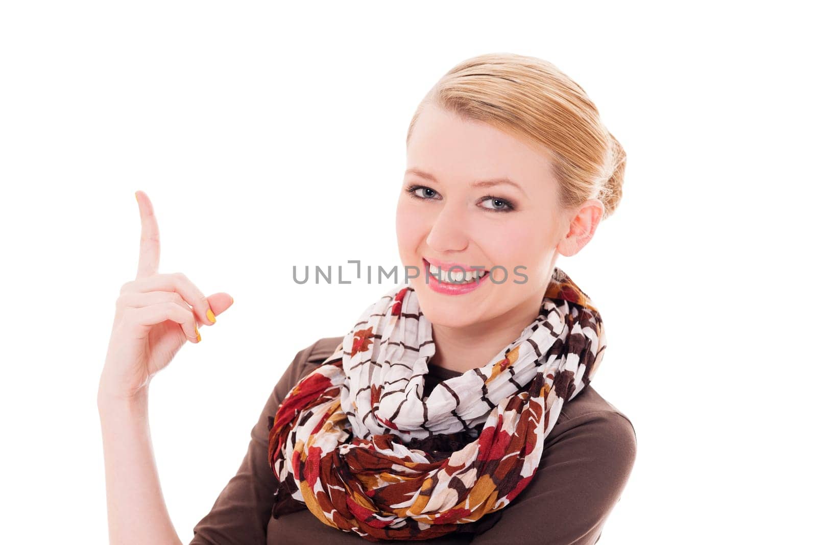 Gorgeous woman pointing at something