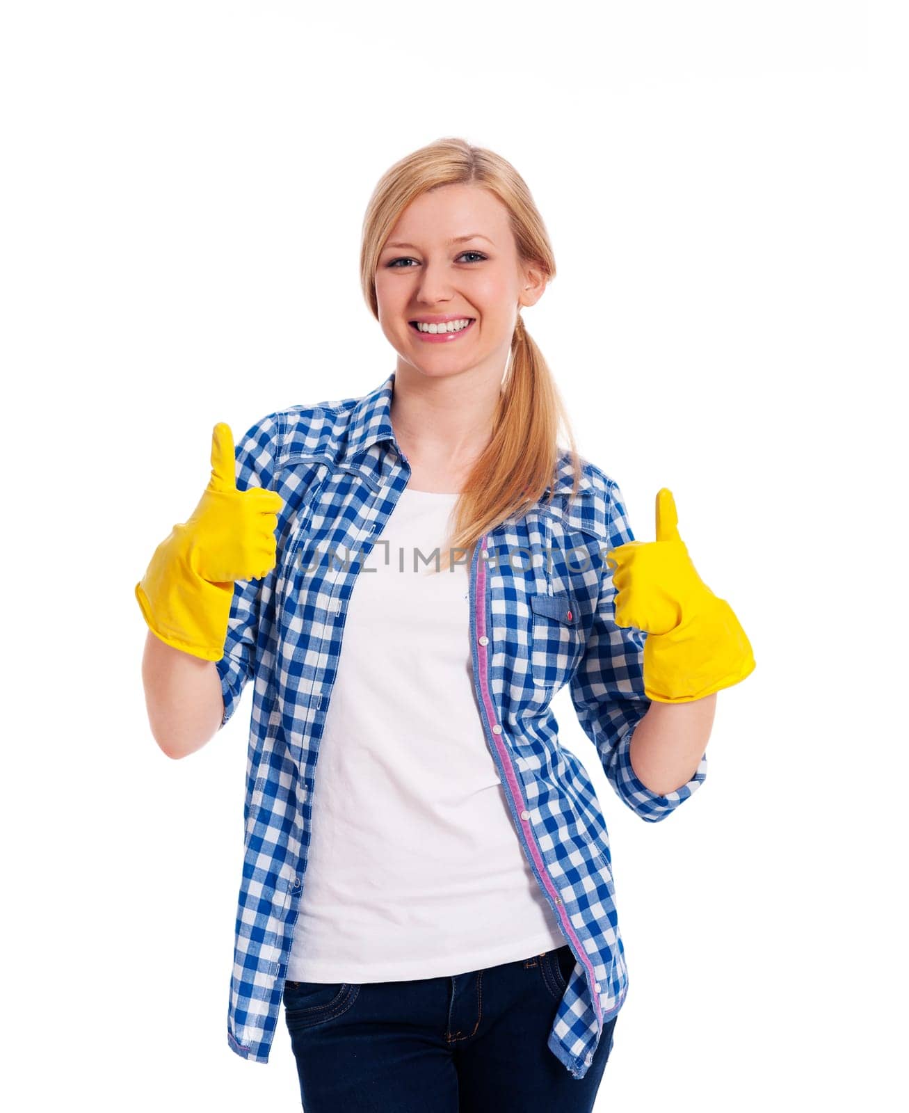 Happy woman showing thumbs up